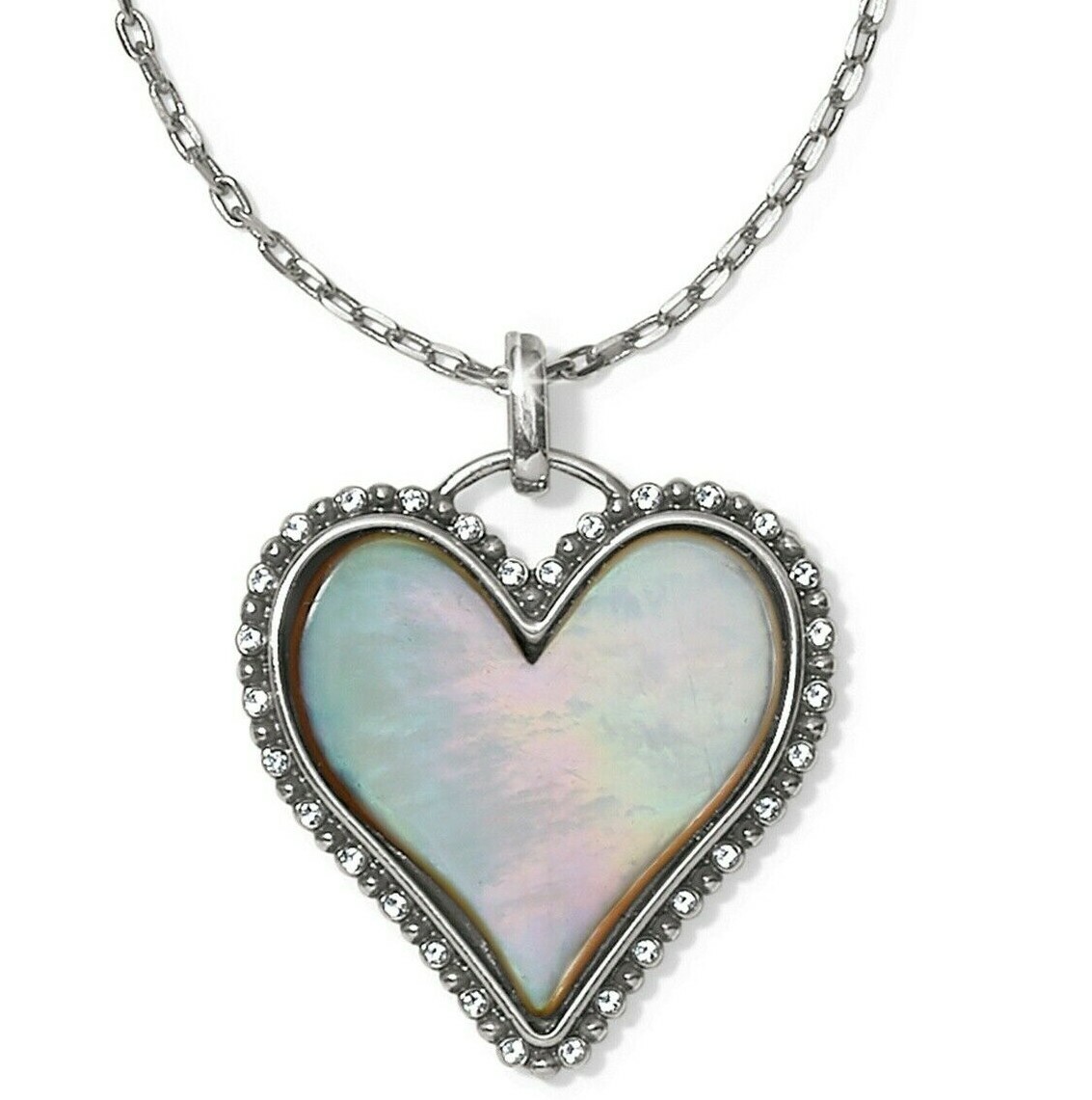 NWT Brighton TWINKLE AMOR Mother of Pearl Heart Silver Pendant Necklace MSRP $72
