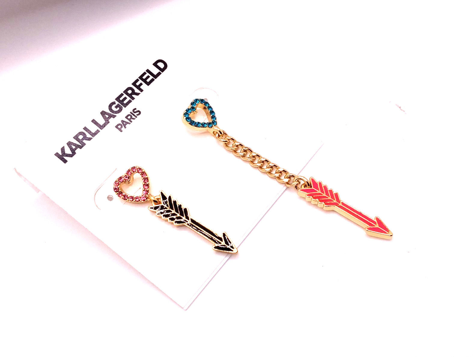 Karl Lagerfeld Paris Asymmetrical Heart & Arrow Dangling Crystal Paved Earrings