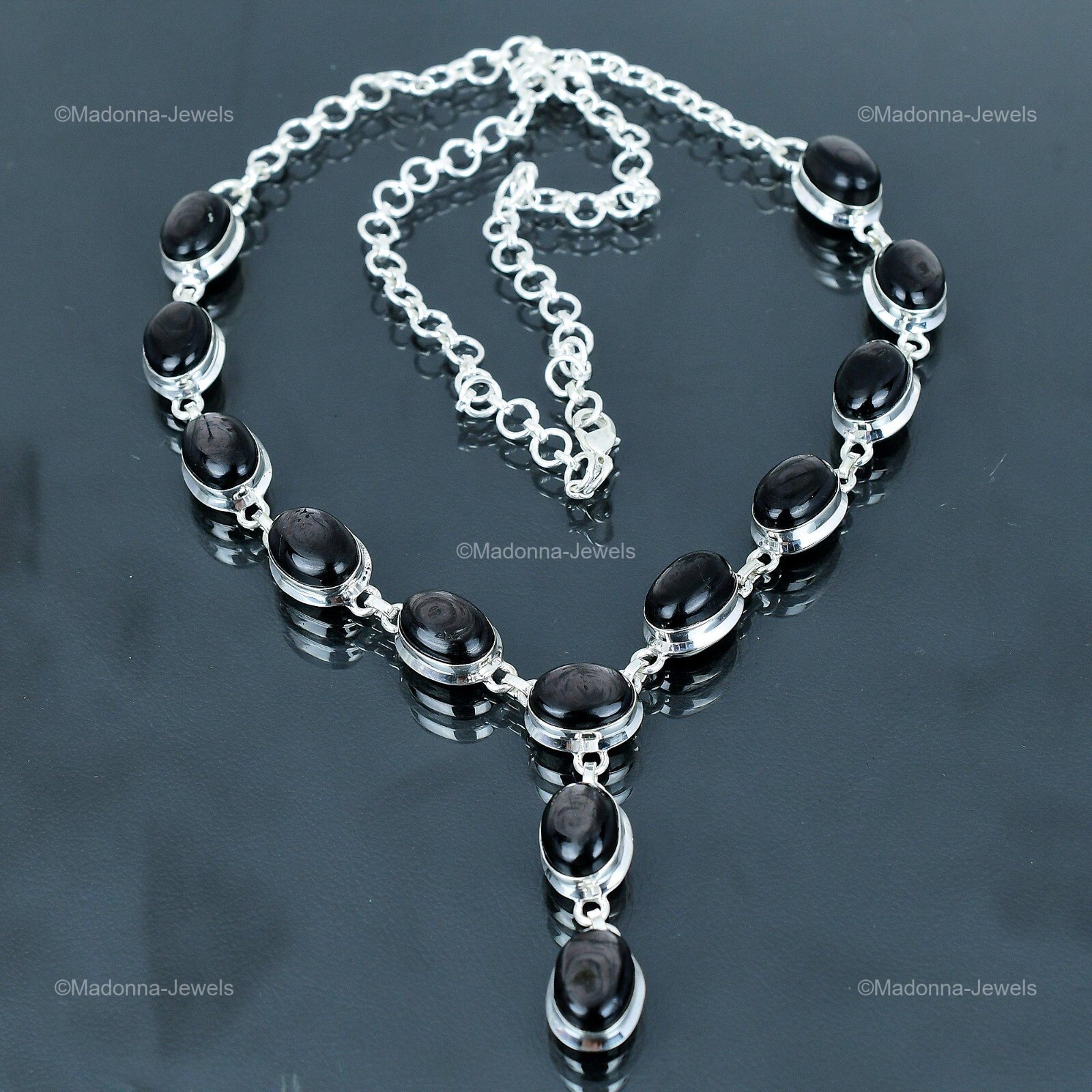 Womens day Sale Sterling Silver Hypersthene Gemstone Chain Boho Necklace Jewelry