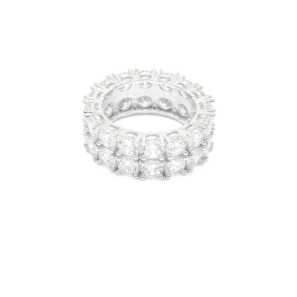 Men’s 8mm 2 Row Tennis Ring Solid 925 Sterling Silver Round Cut CZ Pinky Ring