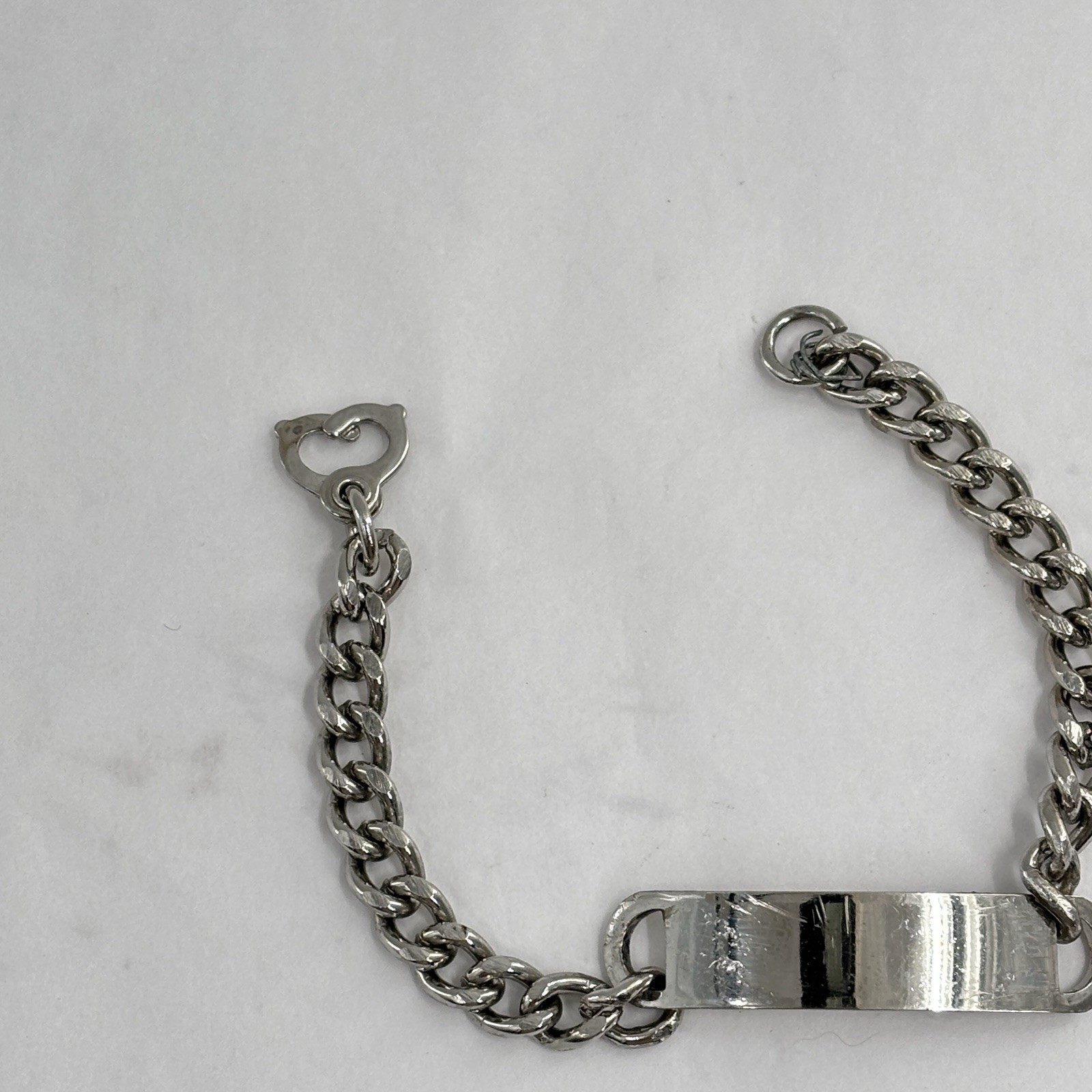 Vtg ID Bracelet Silver Tone Chain Blank Stacking