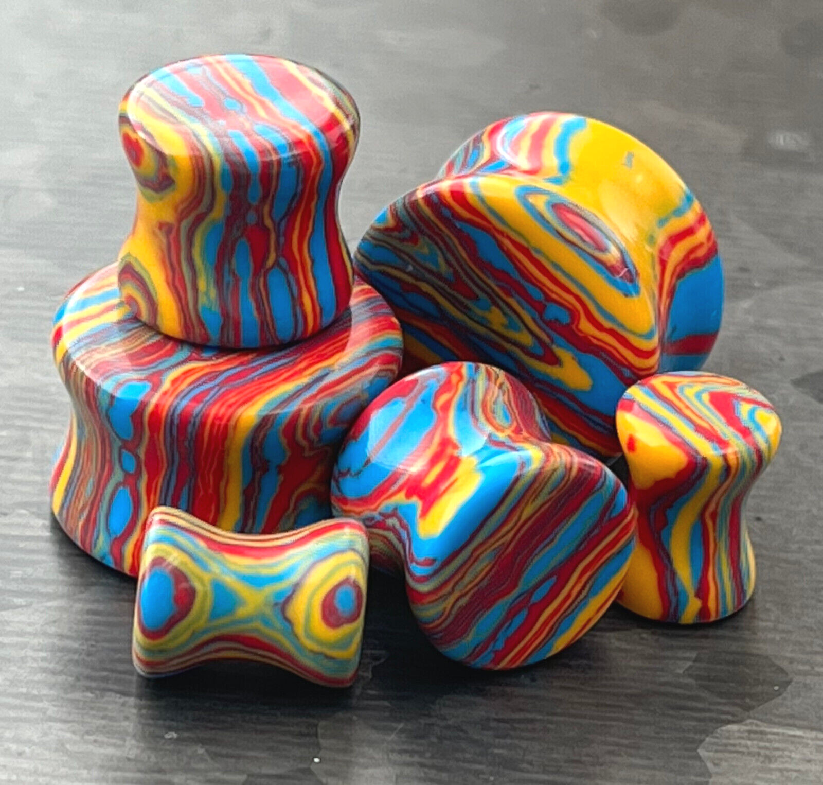 PAIR Primary Color Tie Dye Malachite Stone Plugs Tye Dyed Gauges