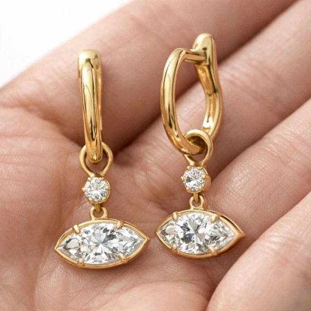 2Ct Marquise Moissanite Bezel Set Drop Dangle Earrings 14K Yellow Gold Plated