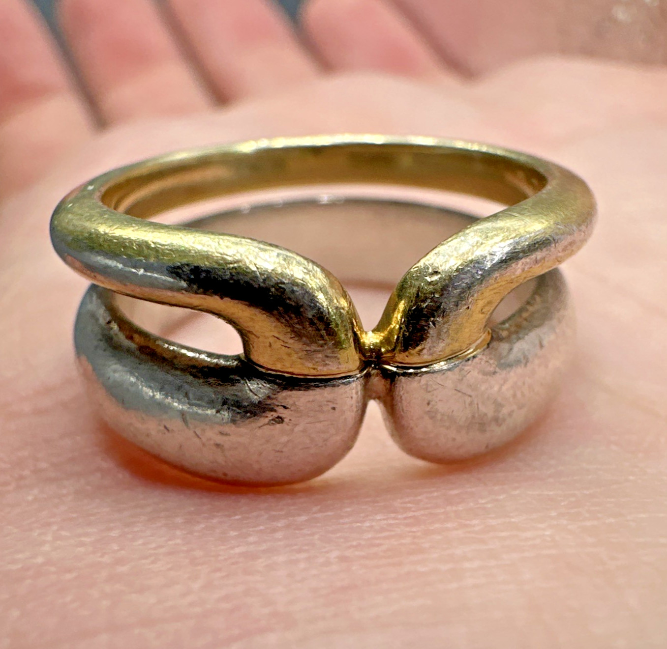 Mejuri Gold Vermeil Sterling Silver Duet Two Tone Modernist Ring Size 9, 11 g