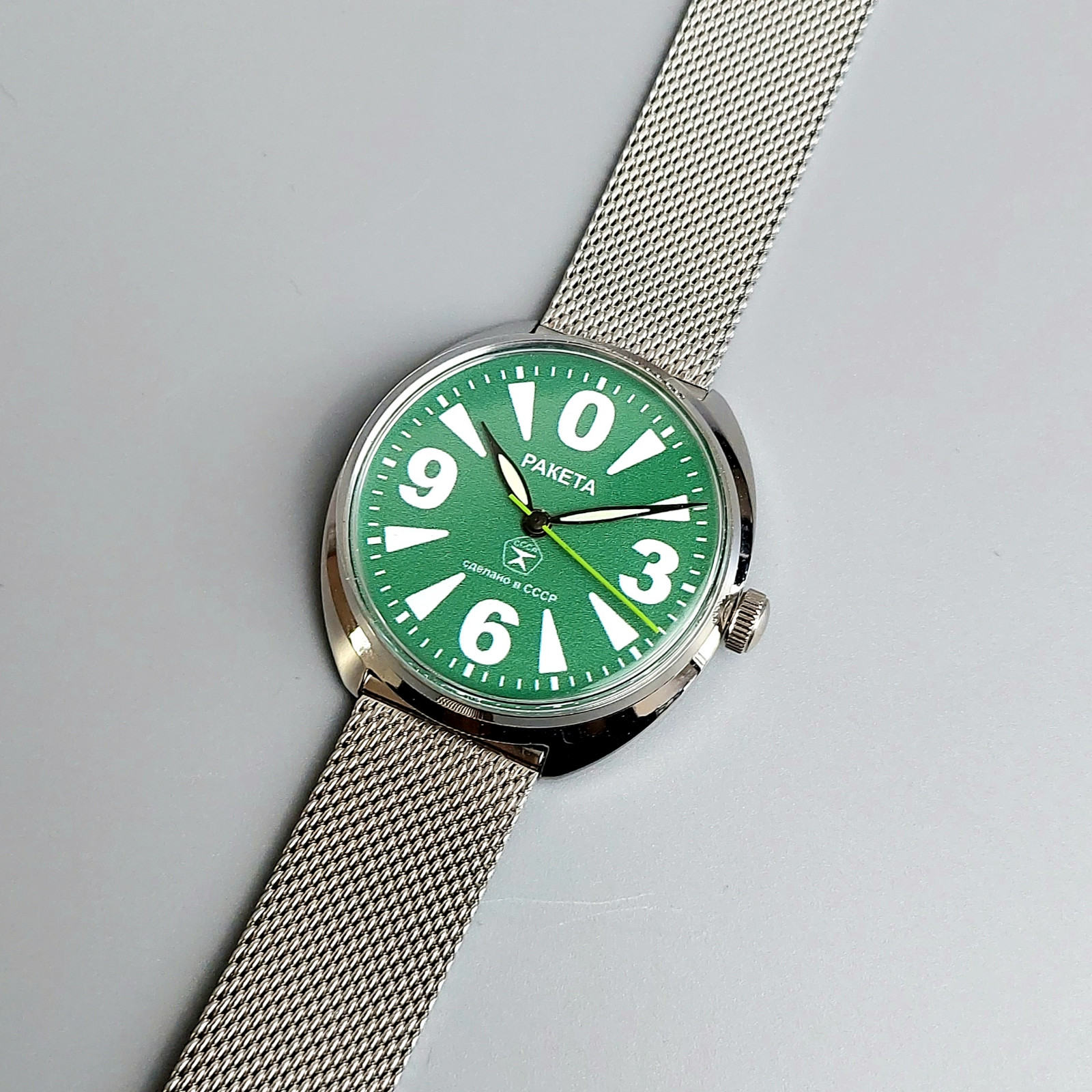 Vintage Men’s Wristwatch Raketa BIG ZERO Soviet Mechanical Watch Green Dial