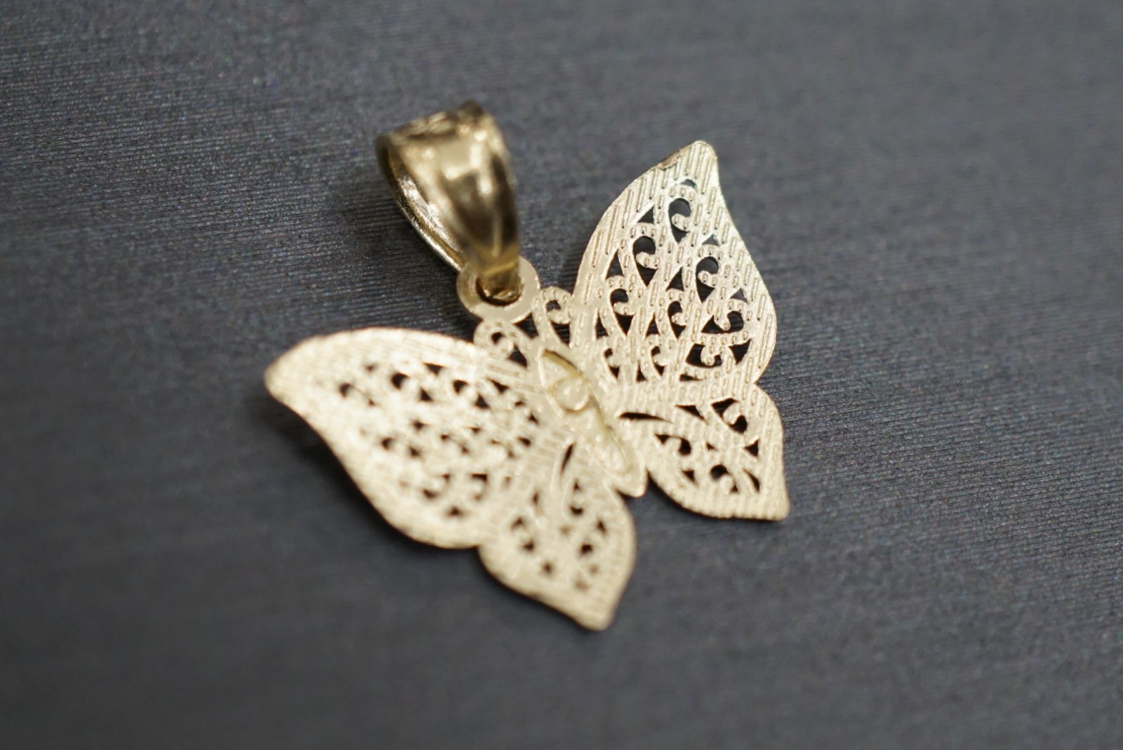 14K Solid Yellow Gold 0.5″ Two Tone Diamond-Cut Butterfly Pendant!! (#0405734)