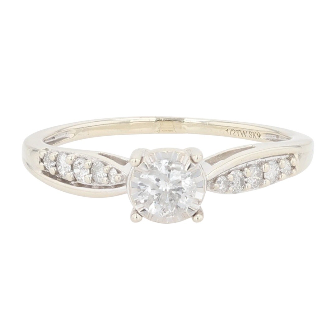 .50ctw Diamond Solitaire with Accents Engagement Ring 10k White Gold Size 8.75