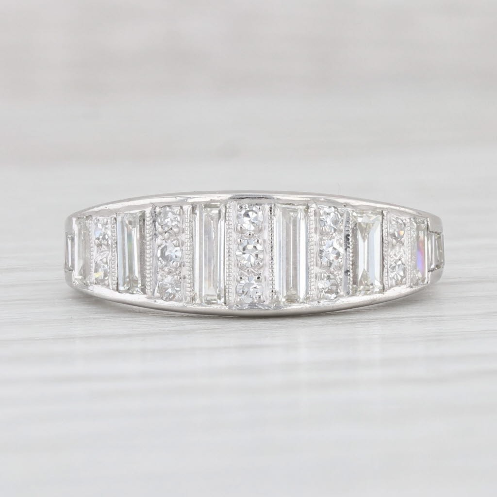 Art Deco 1.35ctw Diamond Ring 900 Platinum Size 6.25 Wedding Anniversary Band