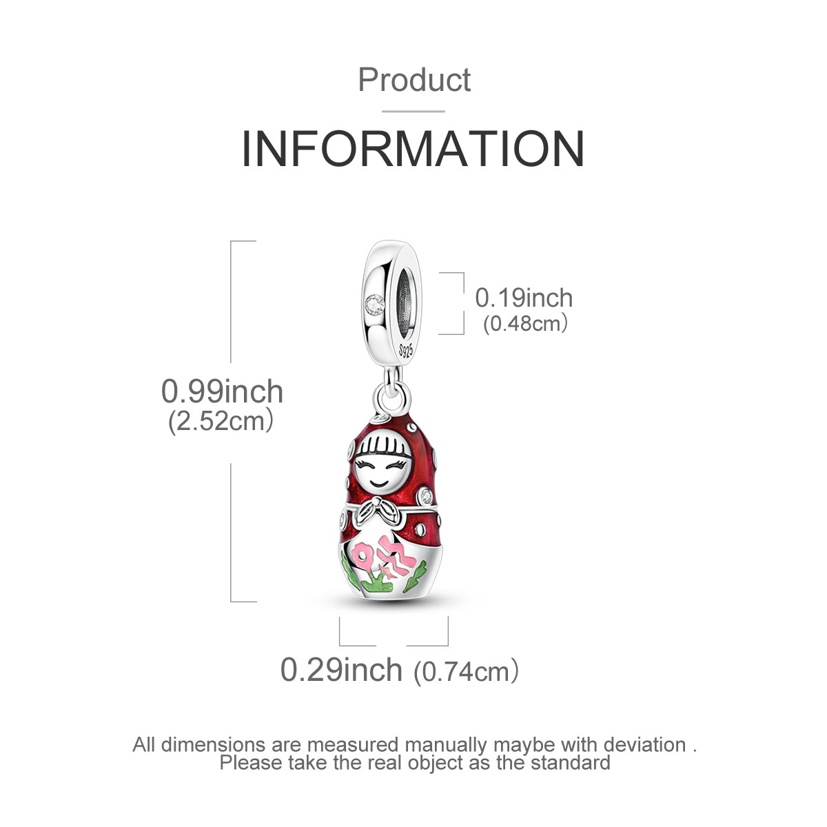 MULA 925 Sterling Silver DIY Charm Cleart AAA CZ Doll Pendant for Women Bracelet