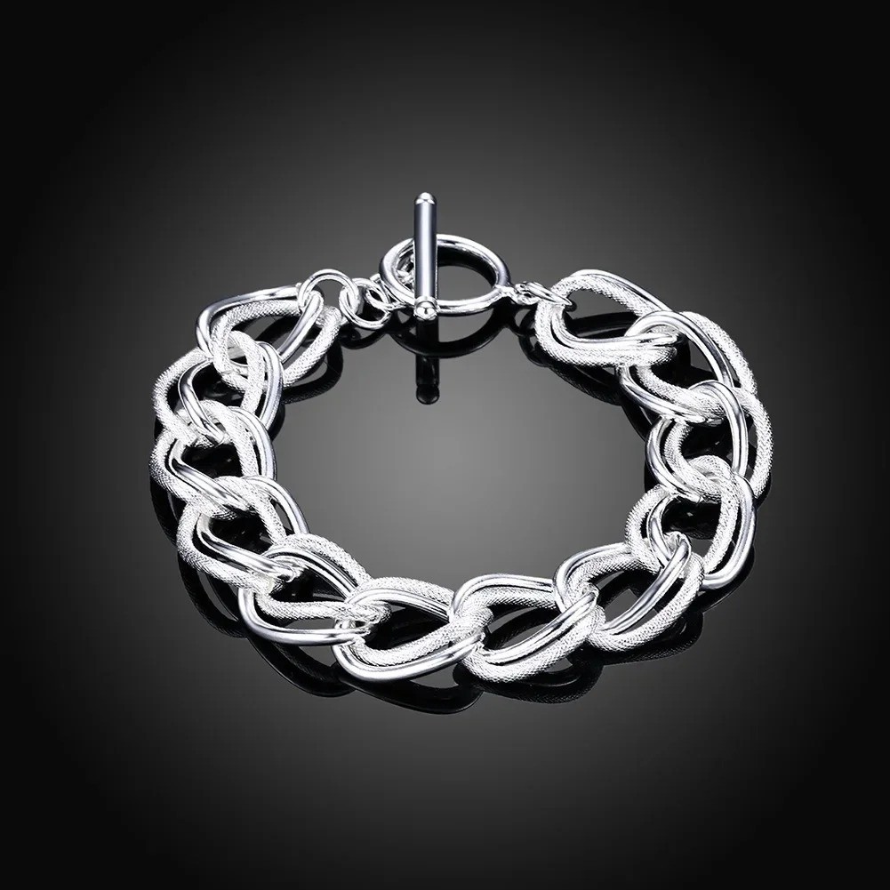 925 Sterling Silver Solid Chain Bracelet Women Men Wedding Gift Jewelry