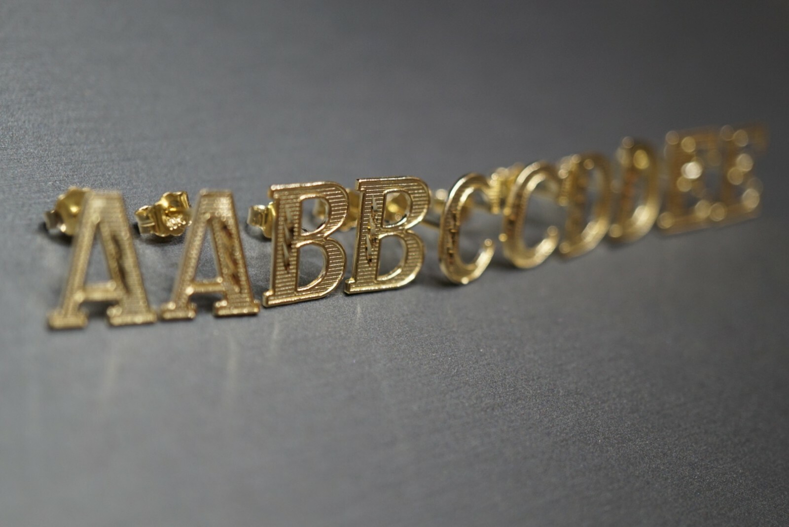 10K Solid Yellow Gold 0.45″ Diamond Cut Initial Alphabet A To Z Stud Earrings.