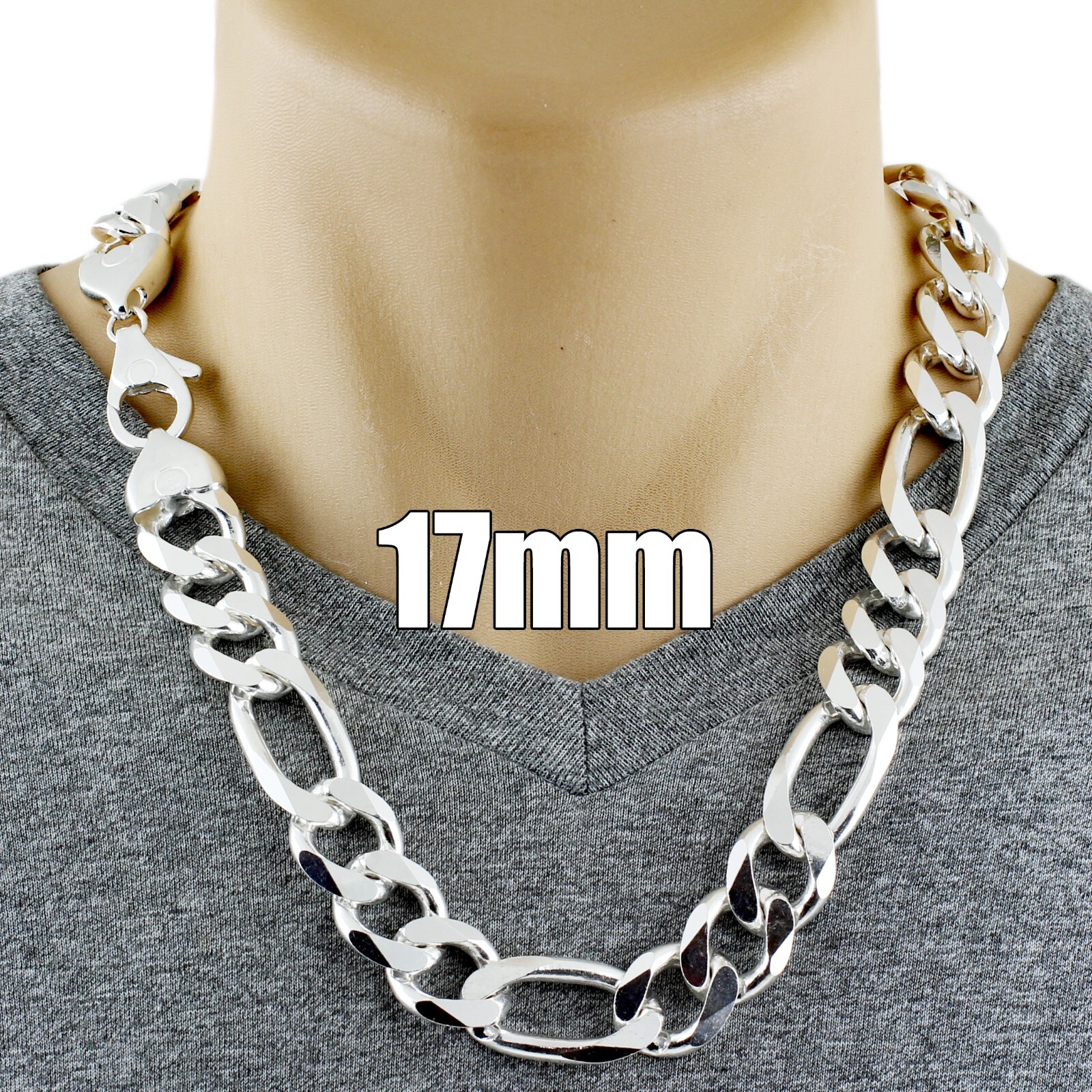 925 Sterling Silver Solid Heavy Figaro Chain Necklace-All Widths & Lengths-Italy