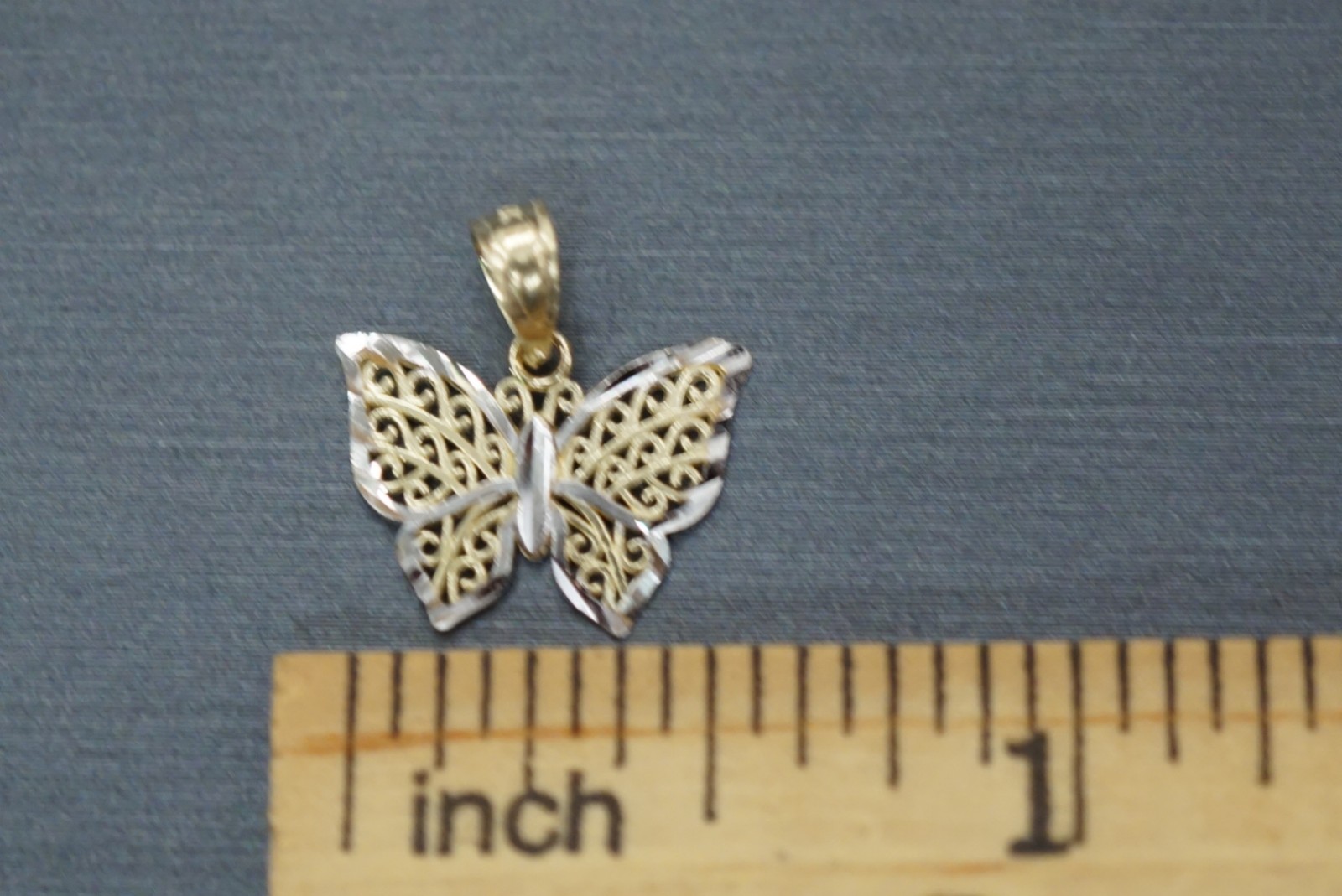 14K Solid Yellow Gold 0.5″ Two Tone Diamond-Cut Butterfly Pendant!! (#0405734)