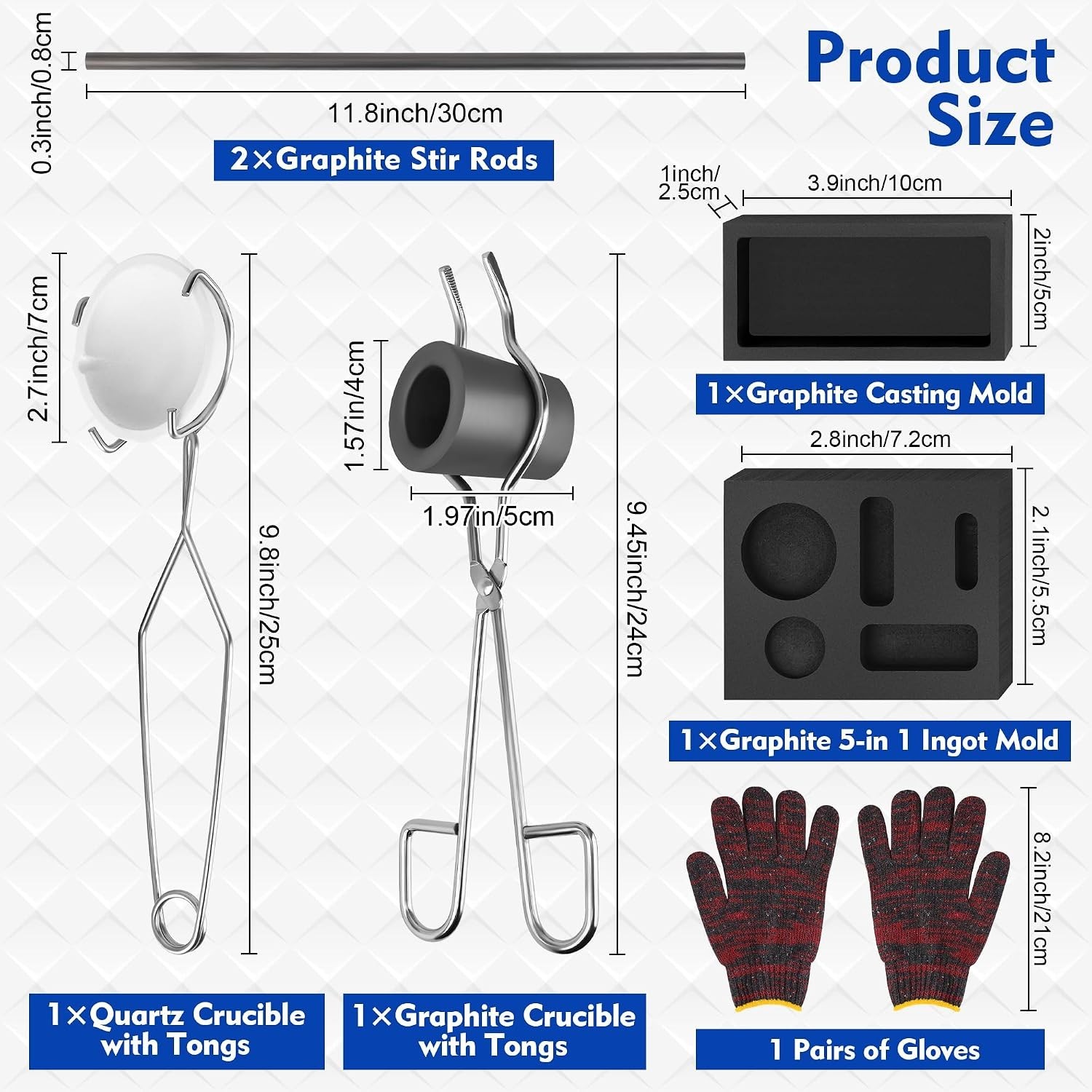 9 Pieces Graphite Torch Melting Casting Kit, Including 2 Crucible Stir Stick, 5-