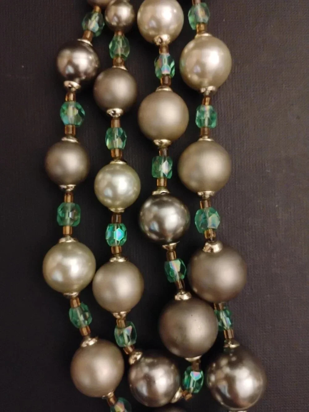 Vintage Double Strand Aurora Borealis Champagne Pearl Necklace