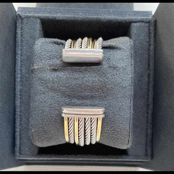 David Yurman Crossover Two Row Cuff Bracelet Sterling Silver 18K Gold M