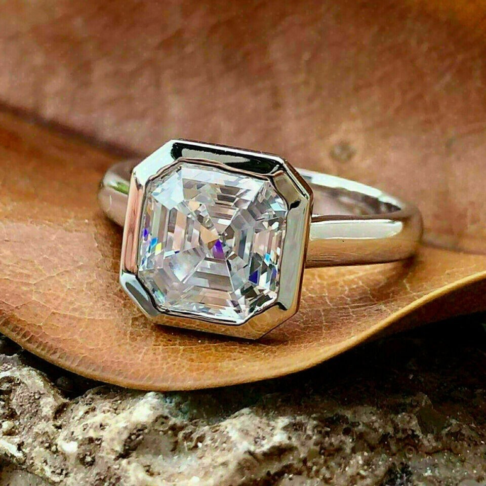 2Ct Lab Created Asscher Diamond Engagement Ring 14K White Gold Finish