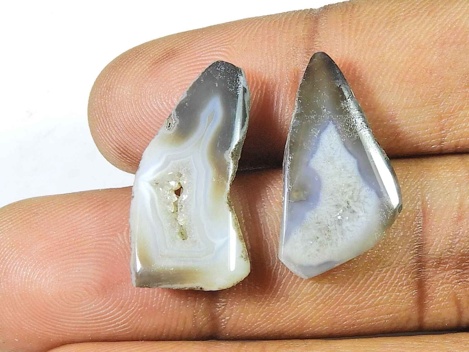 18Cts Black Slice Dyed Druzy Agate Matched Pair Fancy Loose Gemstone 12X23MM