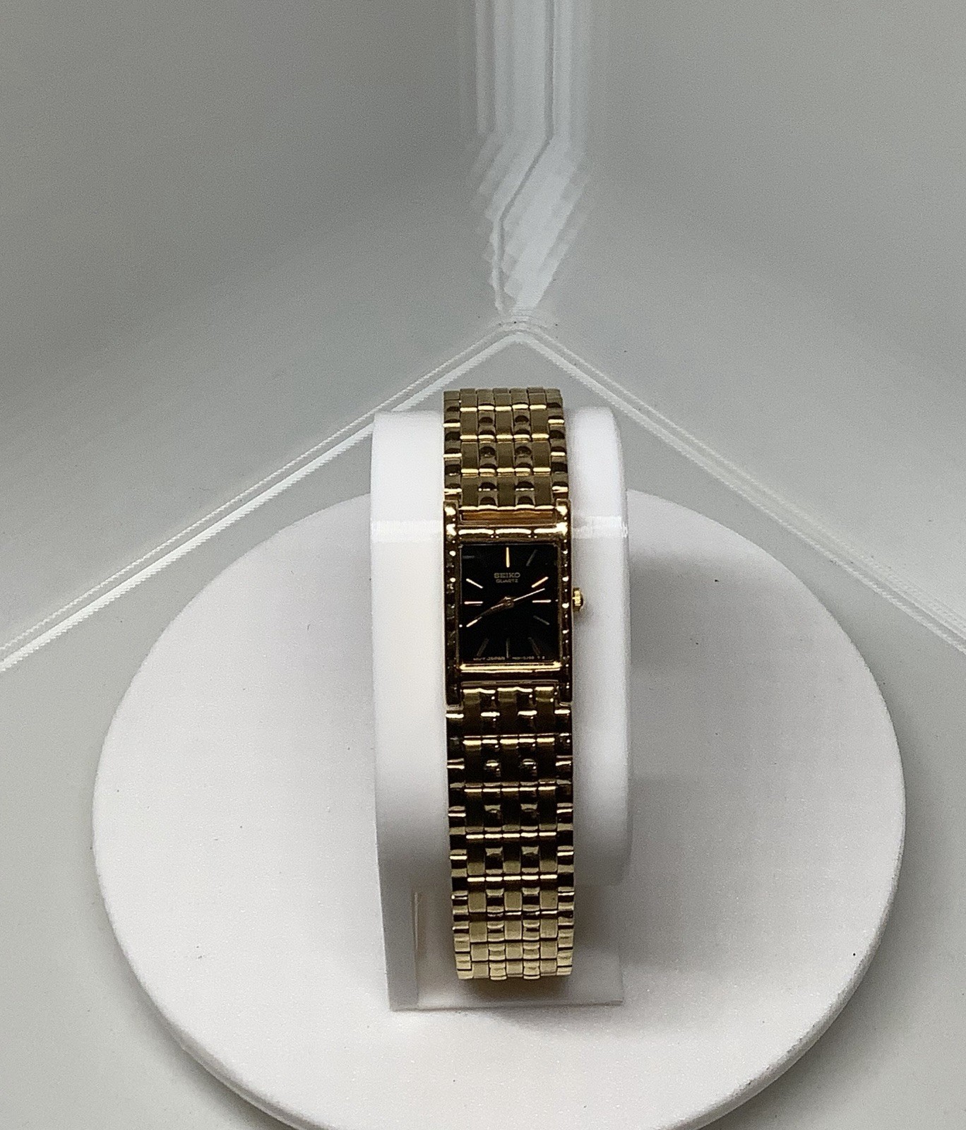 Seiko Tank Women’s Gold Tone Rectangular Black Dial Quartz Metal Bracelet Watch
