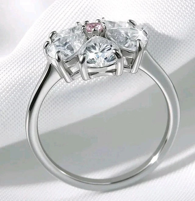 RARE 5.50 Ct Certified Treated Gorgeous White&Pink Diamond Heart Ring,925 Silver