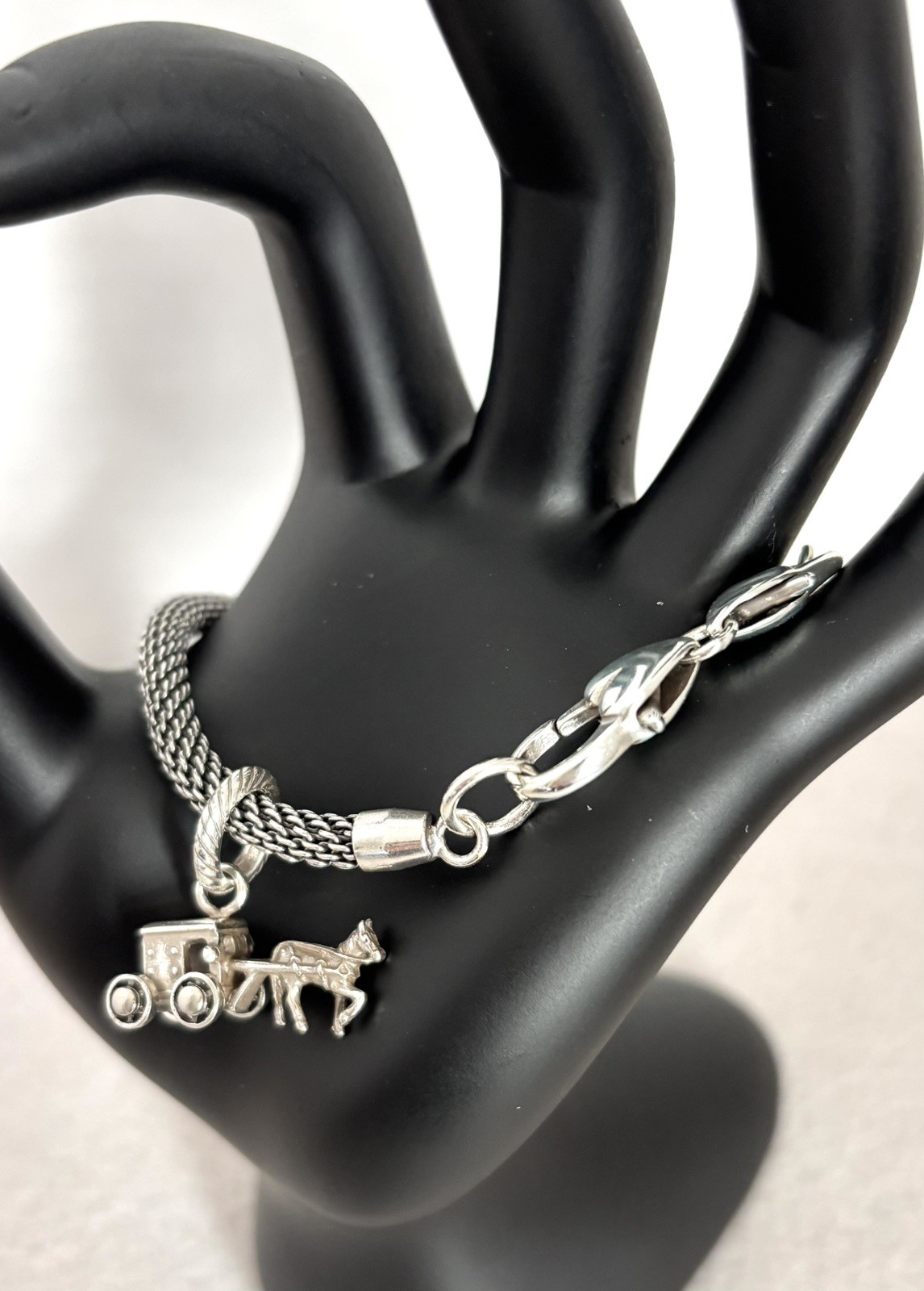 Brighton Antique Silver Tone Mesh Chain Bracelet w/Horse & Carriage Charm