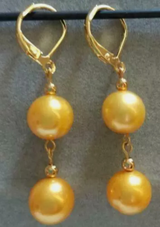 Stunning AAA 8-9mm natural south sea gold pearl earrings 14K Yellow Gold