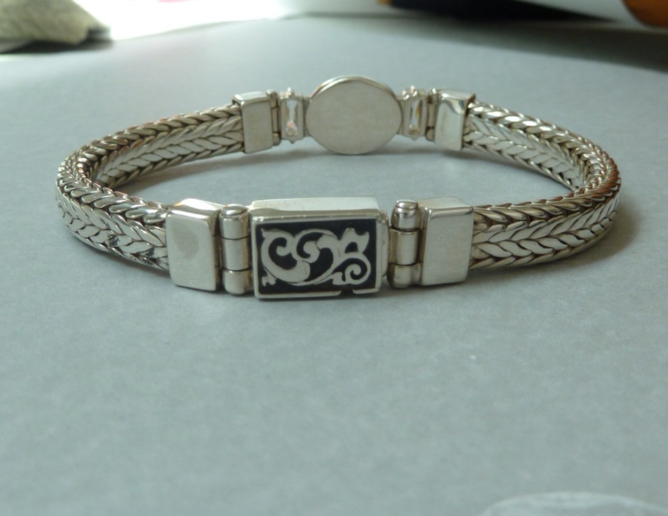 Vintage Sterling Java Bracelet, 16 X 14mm Moonstone, Awesome Clasp, Konder #360