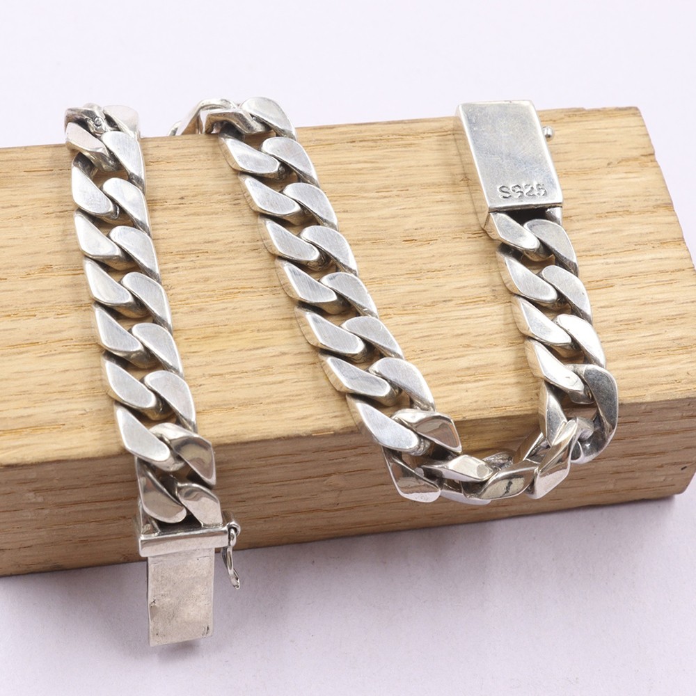 Pure S925 Sterling Silver Chain Men Women 8mm Curb Link Bracelet 34-35g 7.9inch