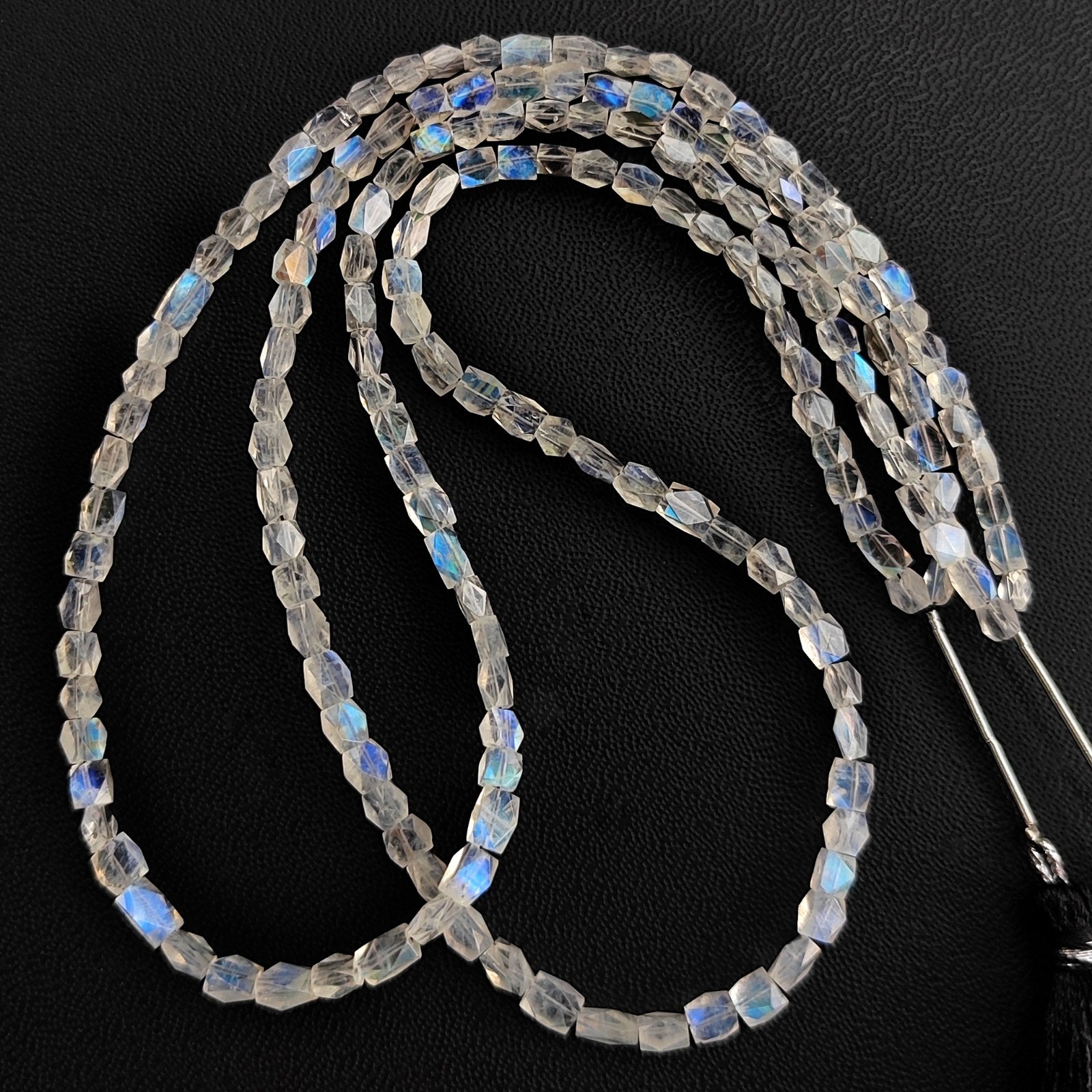 Rainbow Moonstone India Gemstone 4-6mm Faceted Nugget Shape Beads Strand 16″