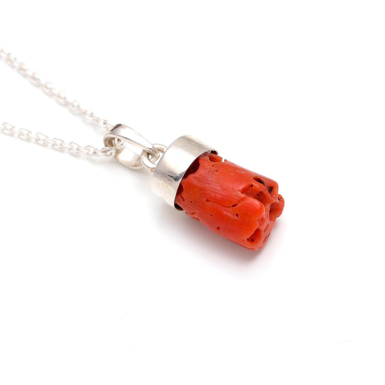 Natural Italian Red Coral Rough Chain Necklace Solid Silver Jewelry Gift For Her