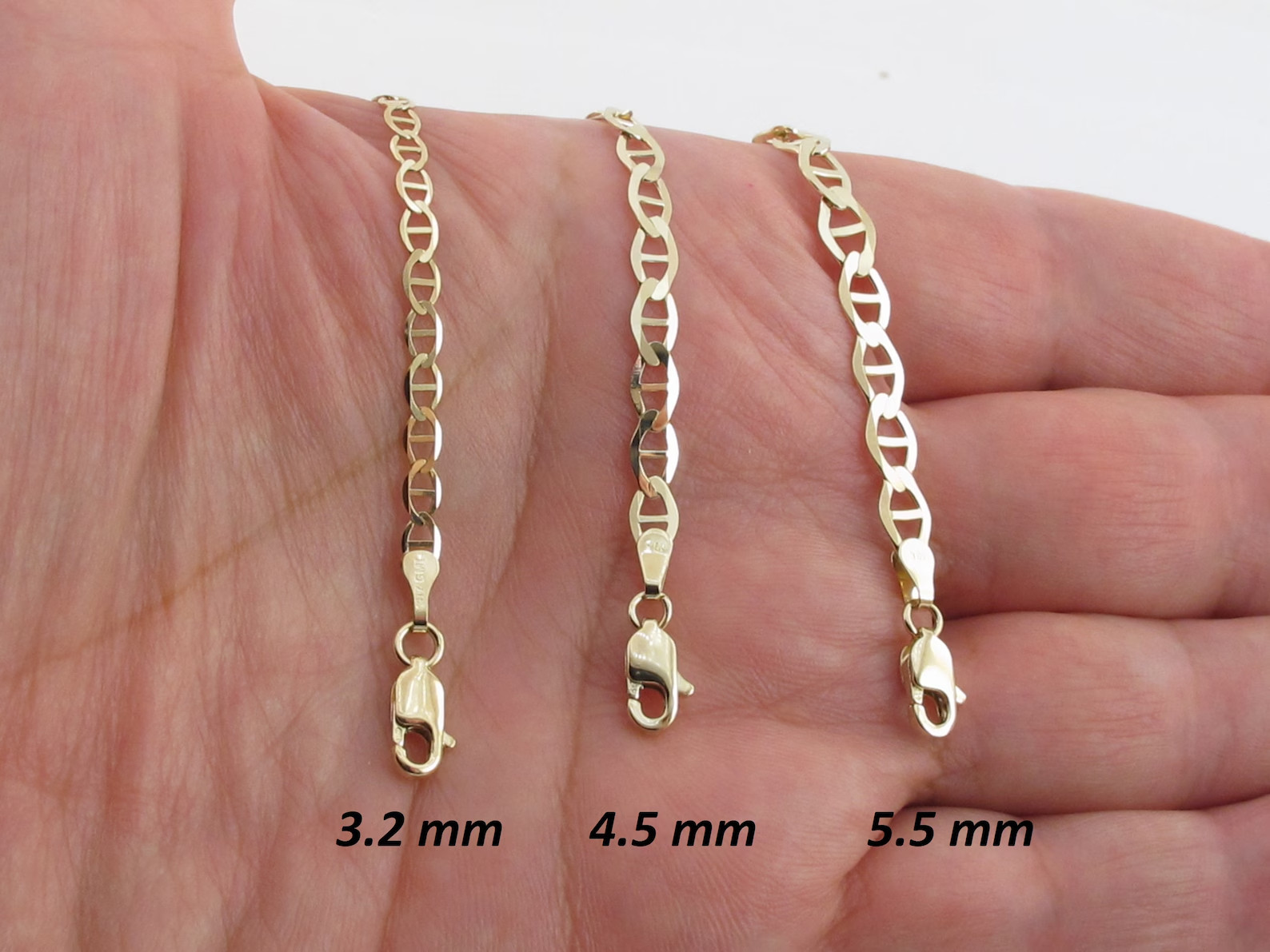 10k Solid Yellow Gold Mariner Anchor Link Chain 16″ To 24″, 1.2 mm To 5.5 mm