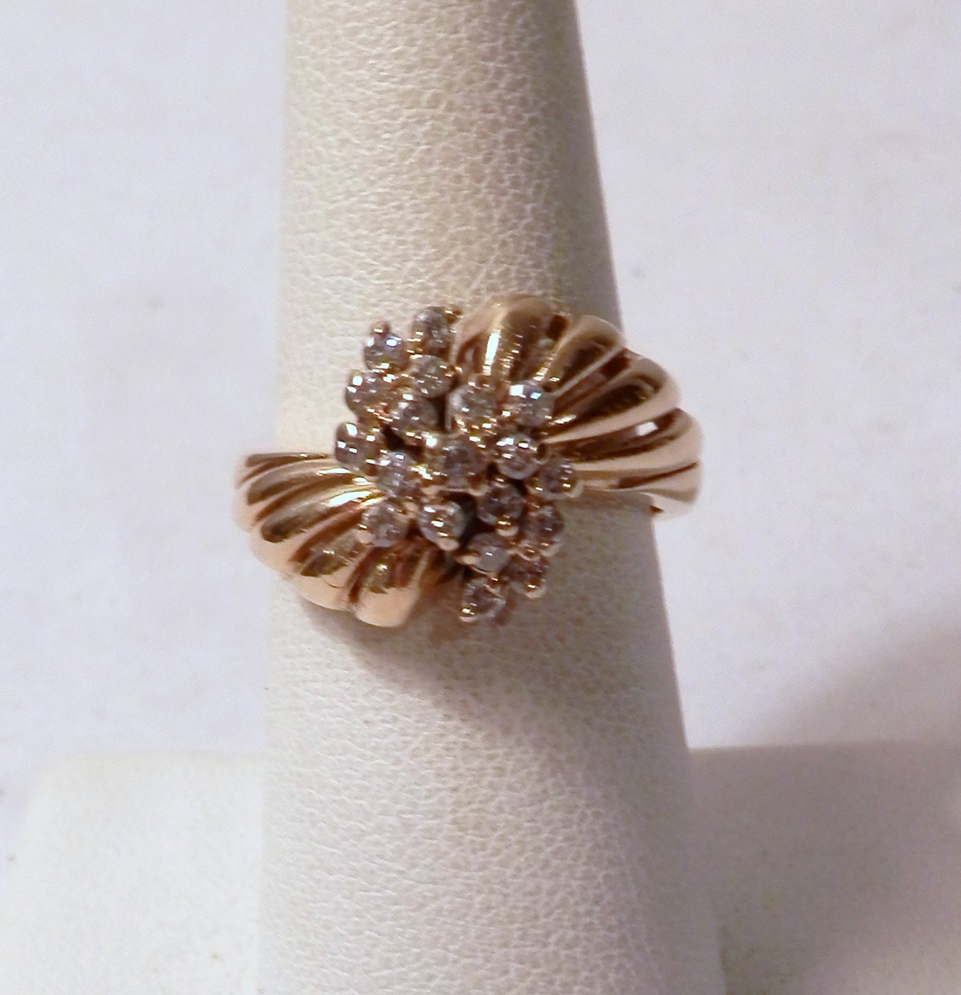 Stunning Tru Glo Diamond Cluster Waterfall 14K Yellow Gold Ring 5.3 Gram Size 7