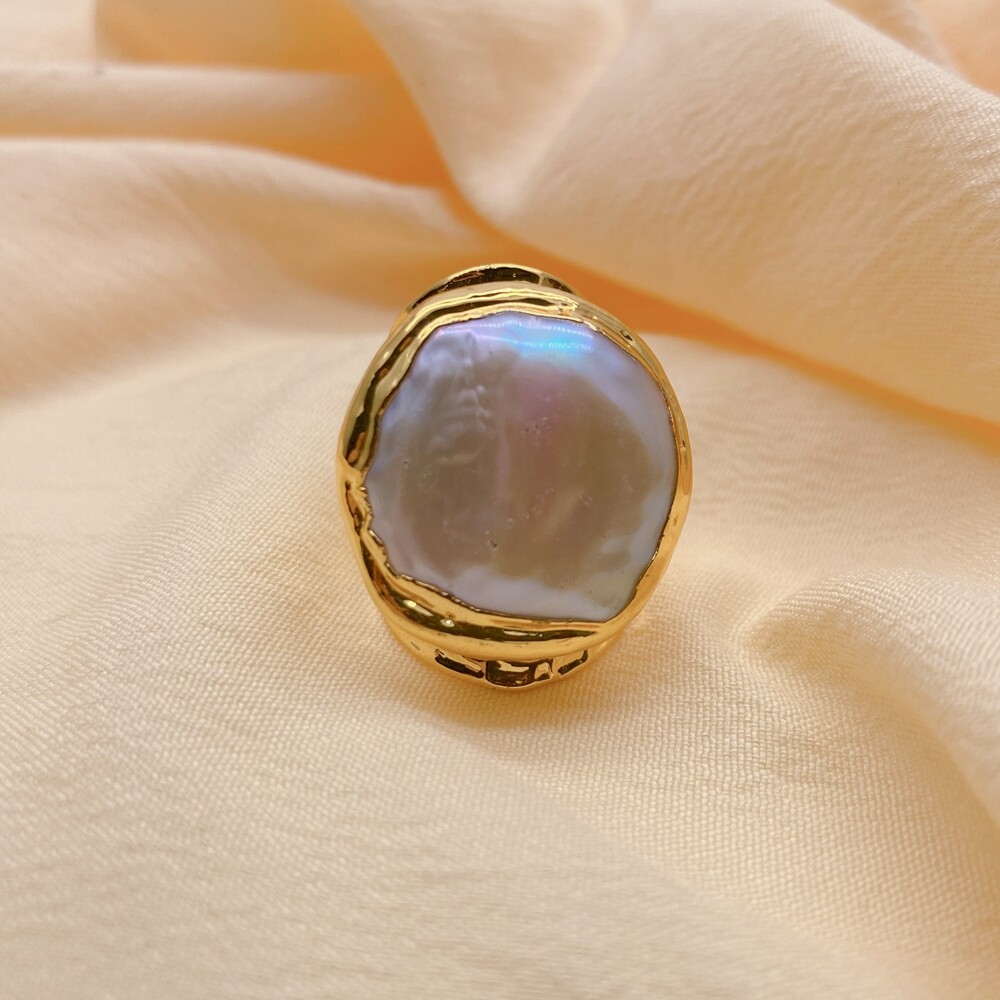 Cultured White Baroque Pearl Gold Plated Finger Ring Adjustable Rings For Women