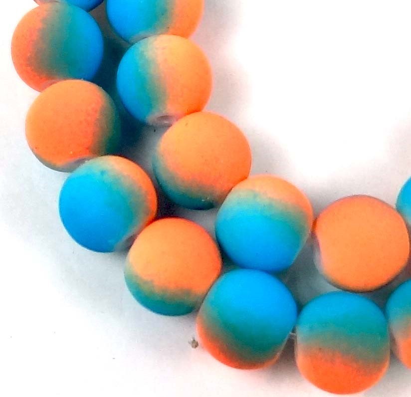 8mm Matte Frosted Neon Rubberized Glass Round Beads – Orange Blue 16″