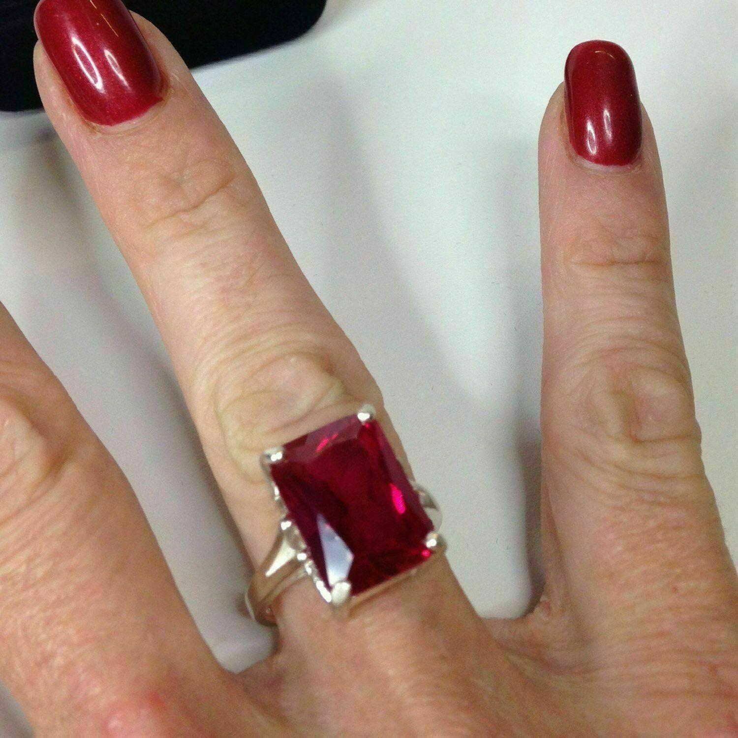 7.00 Ct Emerald Cut Natural Ruby & Diamond Ring 14K White Gold Ring Size 8