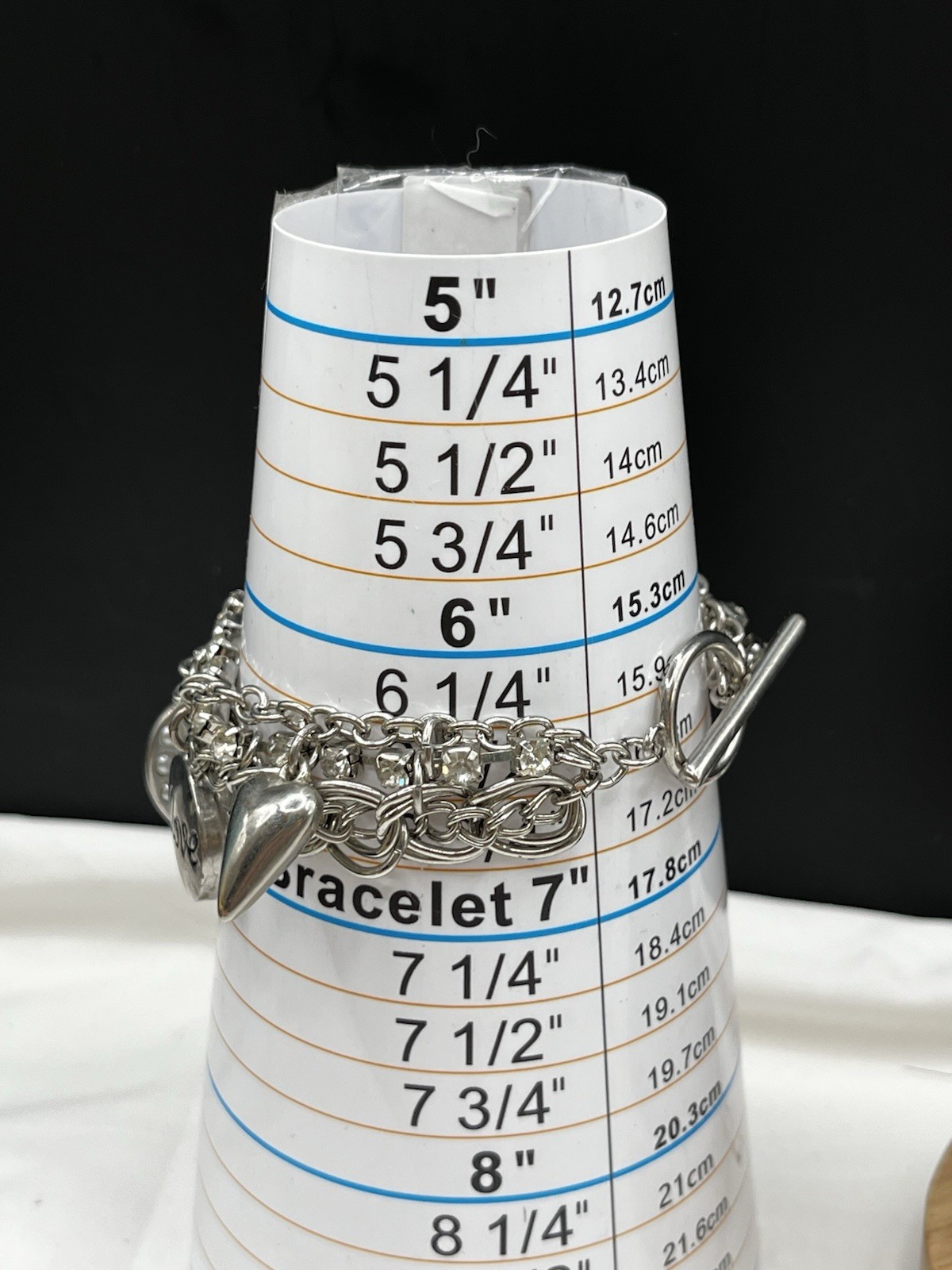 SILVER TONE GUESS CHARM MULTI CHAIN BRACELET MESH BOW HEART Rhinestone 7.25”