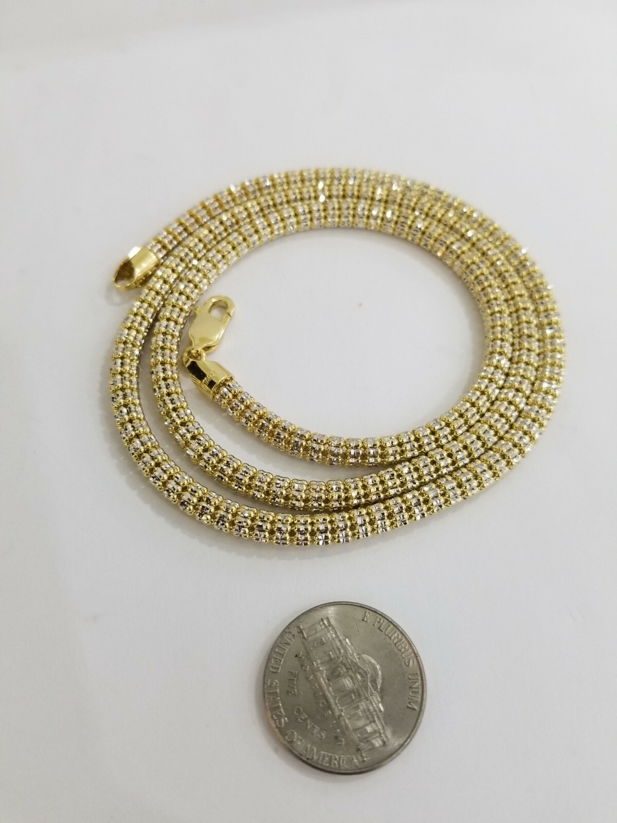 10k Yellow Gold Iced Bead Chain Diamond Cut Men Women 24″ Necklace 5mm REAL