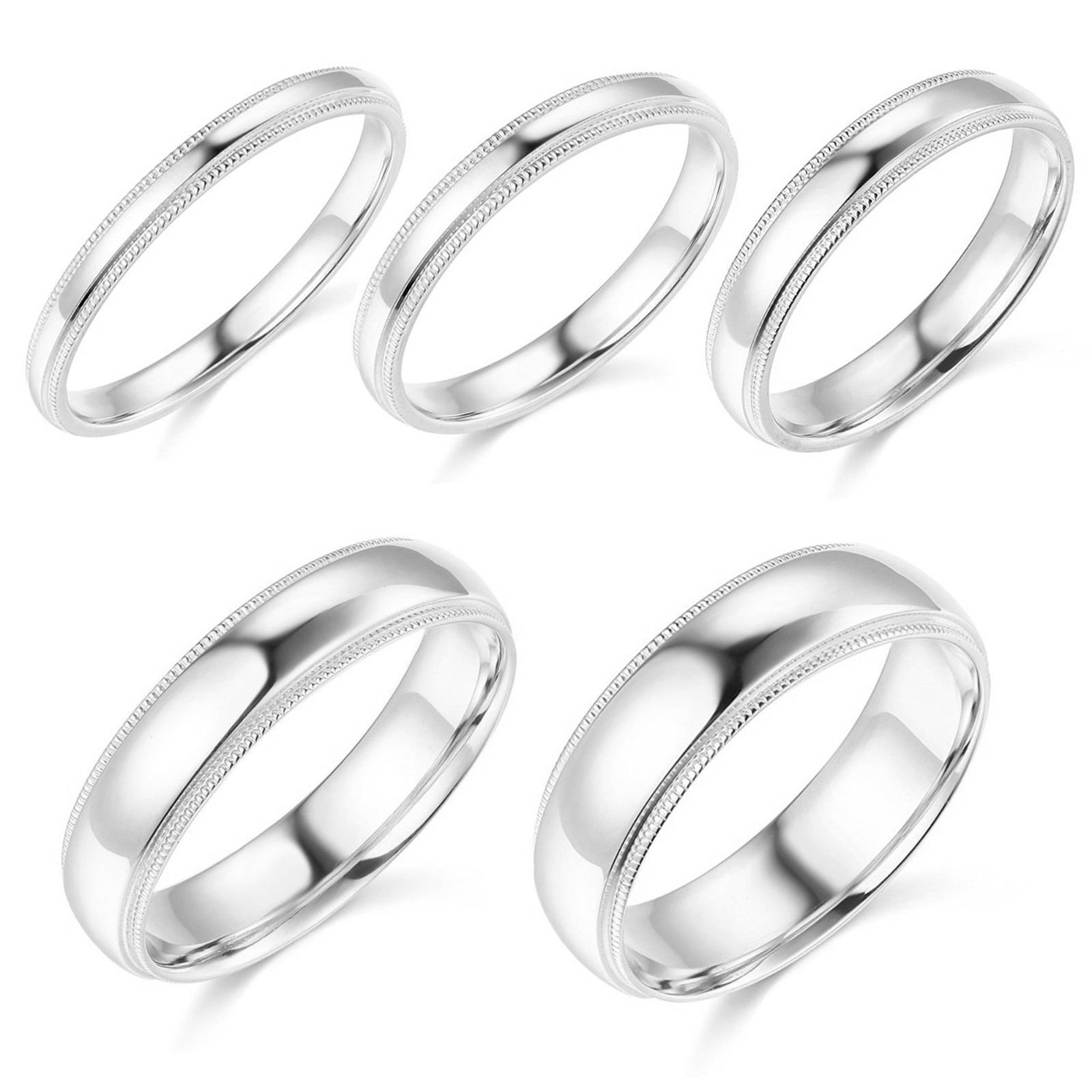 10K White Gold 2mm 3mm 4mm 5mm 6mm Comfort Fit Men Women Milgrain Wedding Band