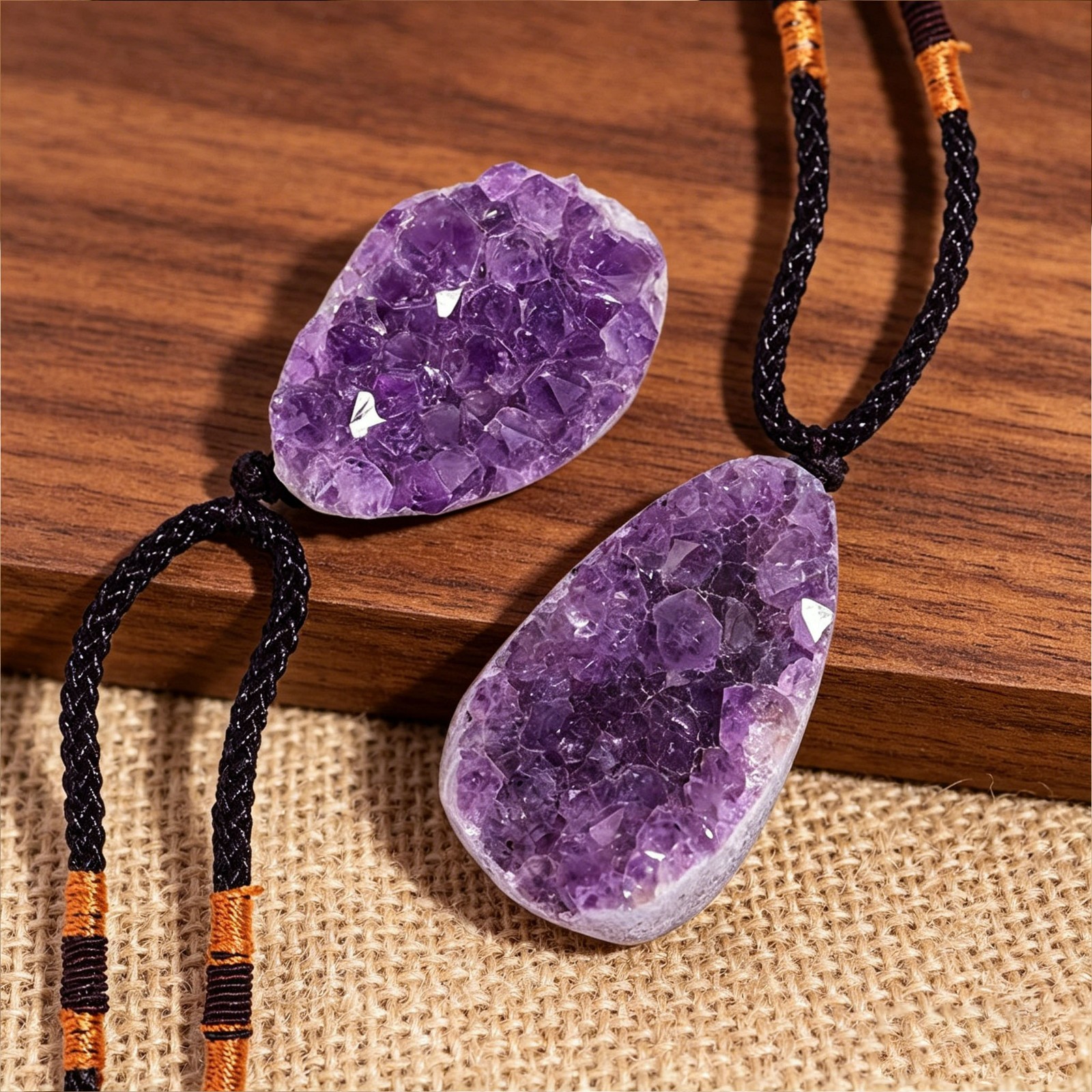 Raw Amethyst Cluster Necklace Purple Crystal Spiritual Protection Amulet Pendant