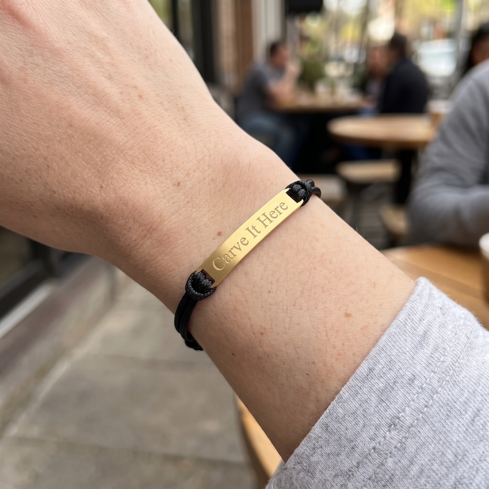 Custom Engraved Name Gold Bar Bracelet Minimalist Boho Braided Cord Personalized