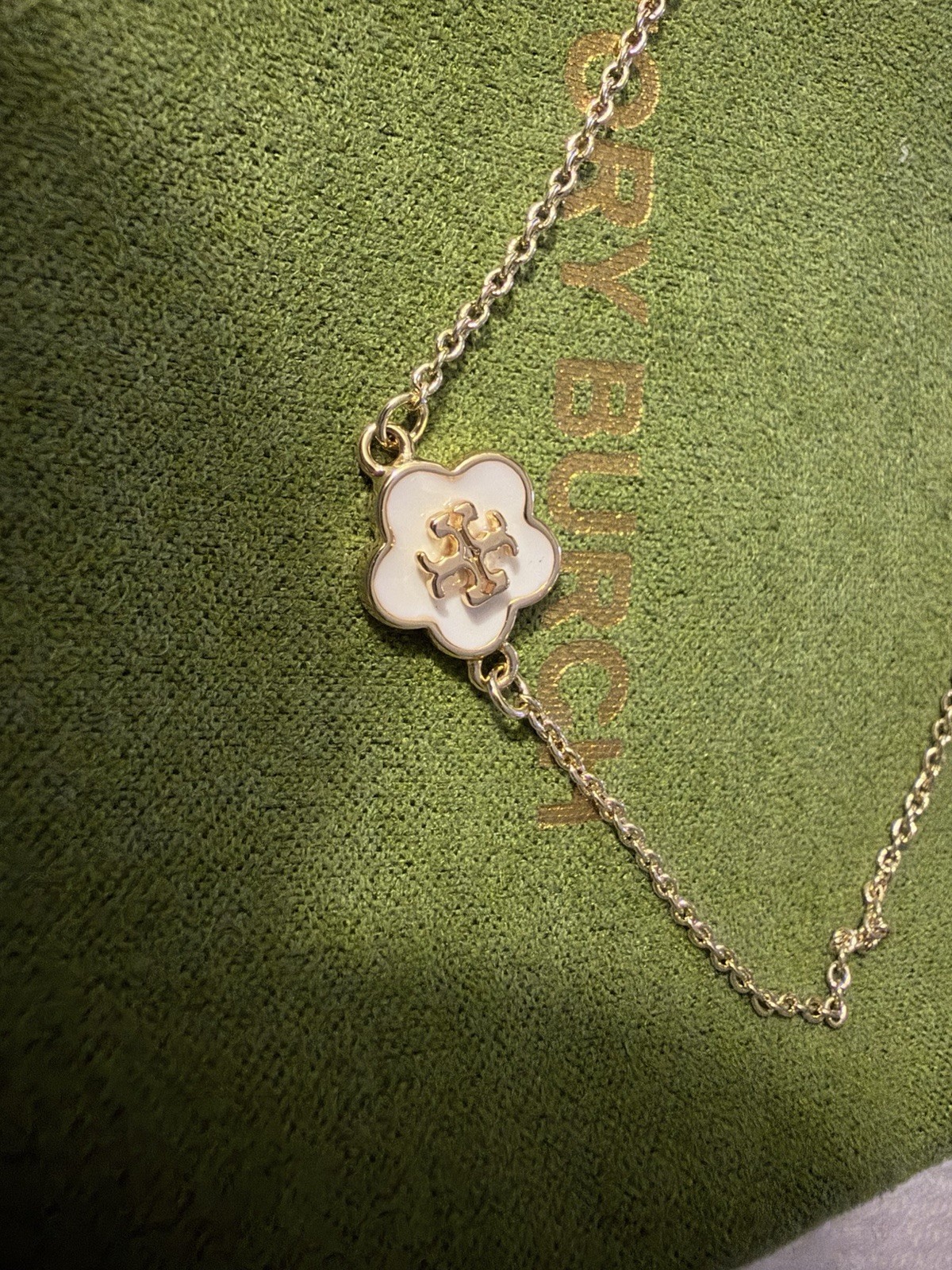 Tory Burch Delicate Chain Bracelet White Enamel Logo Flower