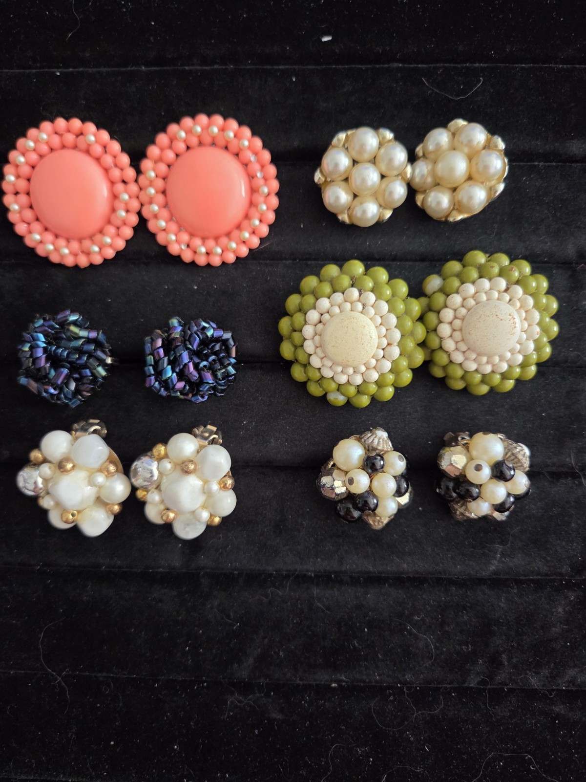 Vintage Earrings Lot QUALITY Clip On Lucite, Glass & Crystal Cluster Bead Style