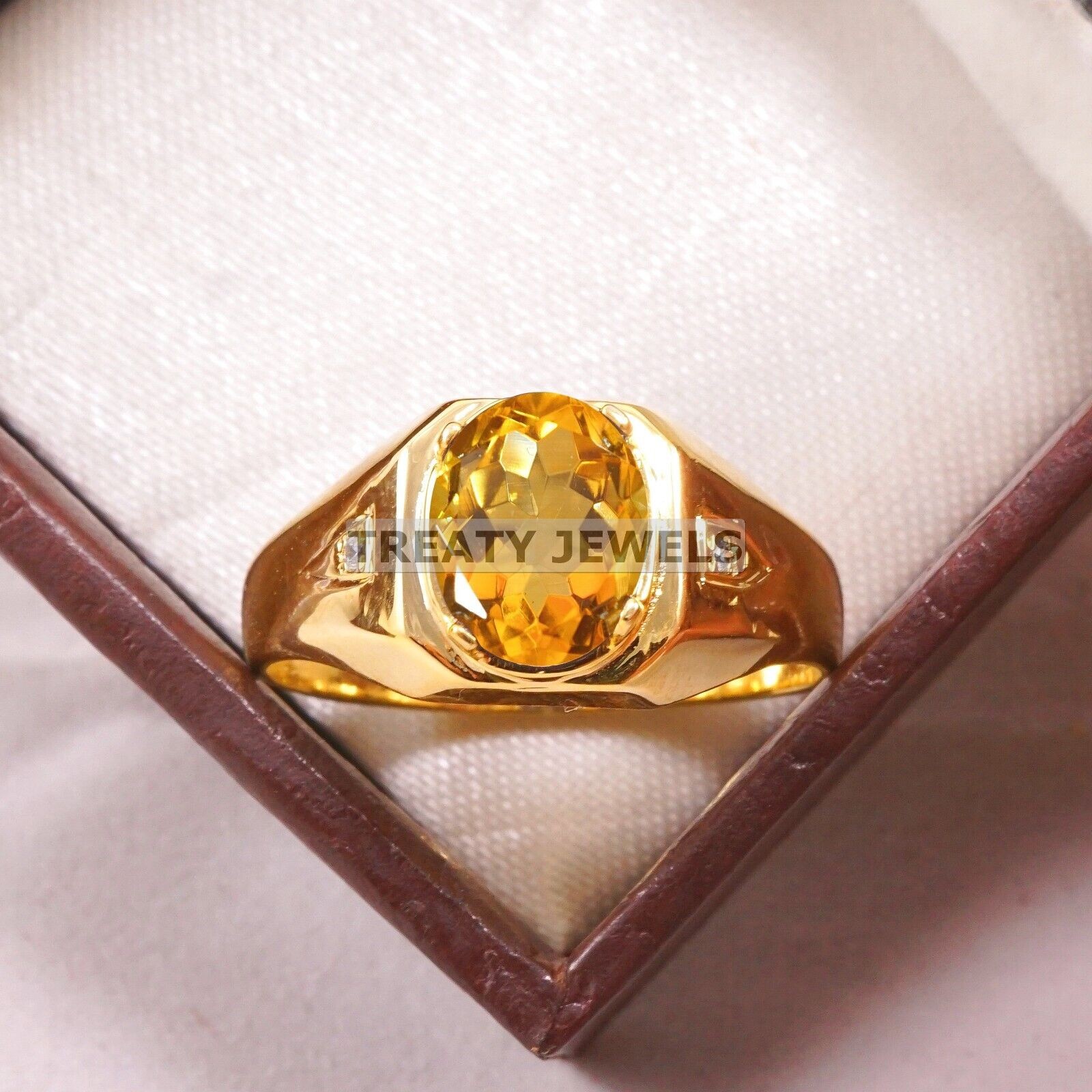 Citrine Oval Cut With 925 Sterling Silver Gold Plated Ring For Men’s #A961