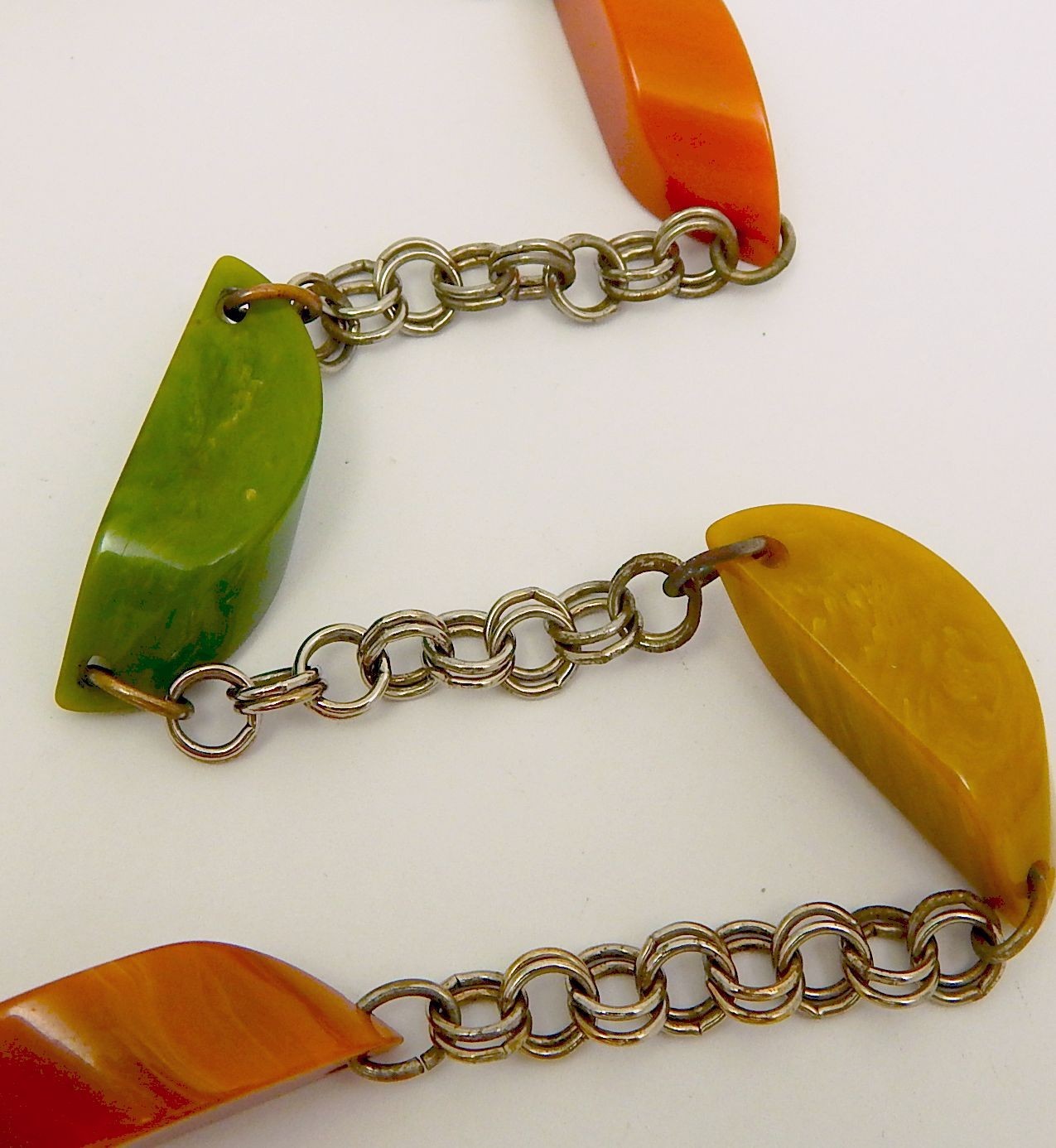 Bakelite Dangle Charm Bracelet + Matching AS IS Necklace Green Orange Yellow