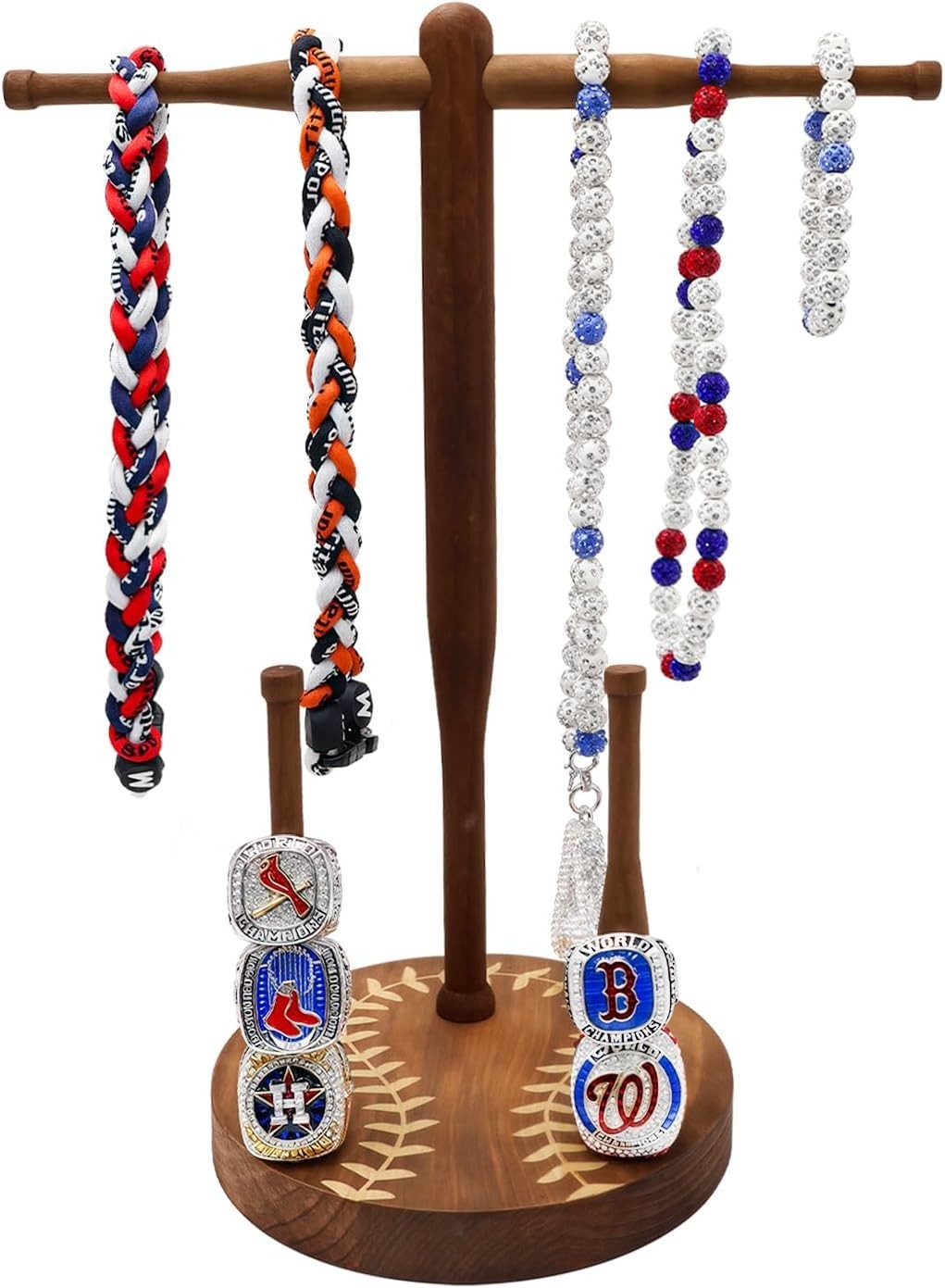 Wooden Baseball/Softball Drip Necklace Organizer Holder Championship Ring