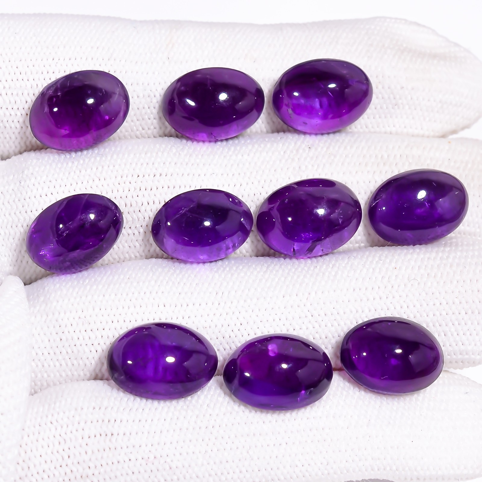 Natural Purple Amethyst Gemstone Oval Shape Cabochon 10 Pc Lot 64 Ct 14X10X5 mm