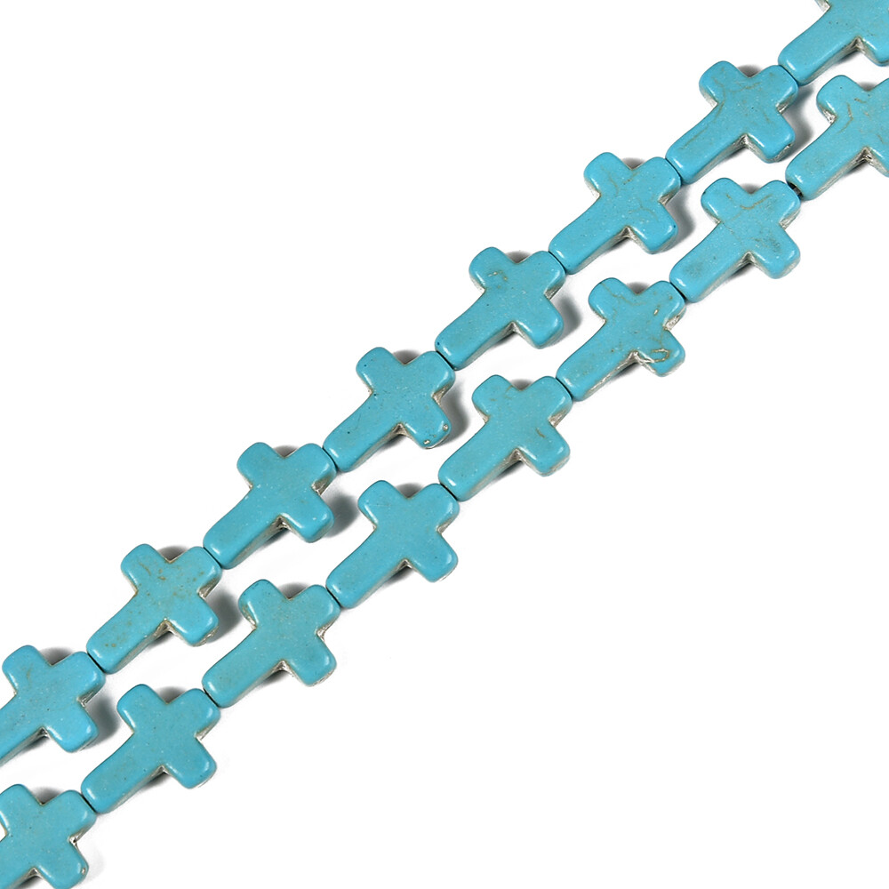 Blue or White Howlite Turquoise Cross Beads 12x16mm 15.5″ Strand