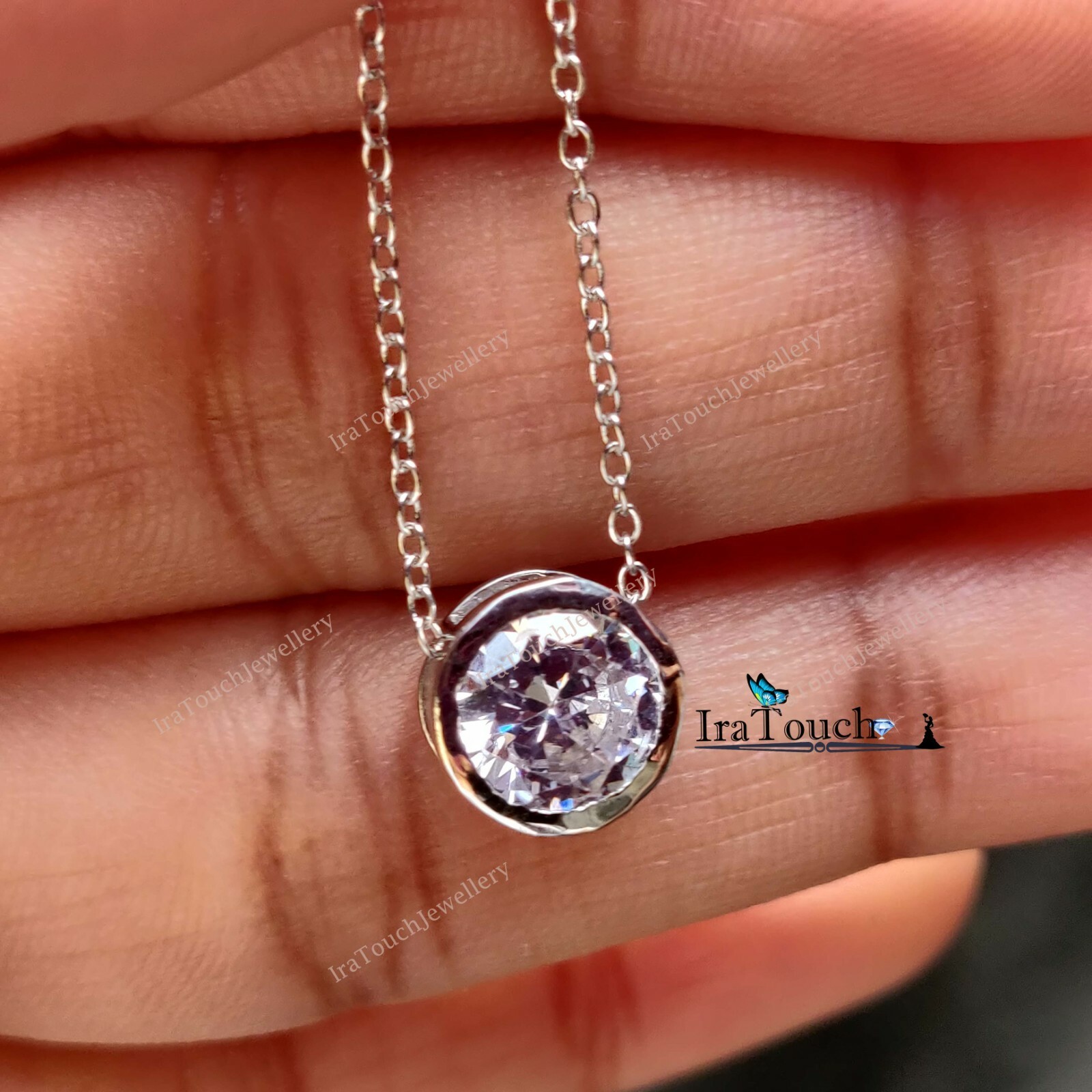 1Ct Round Cut Set Solitaire Lab Created Diamond Pendant 14K White Gold Finish