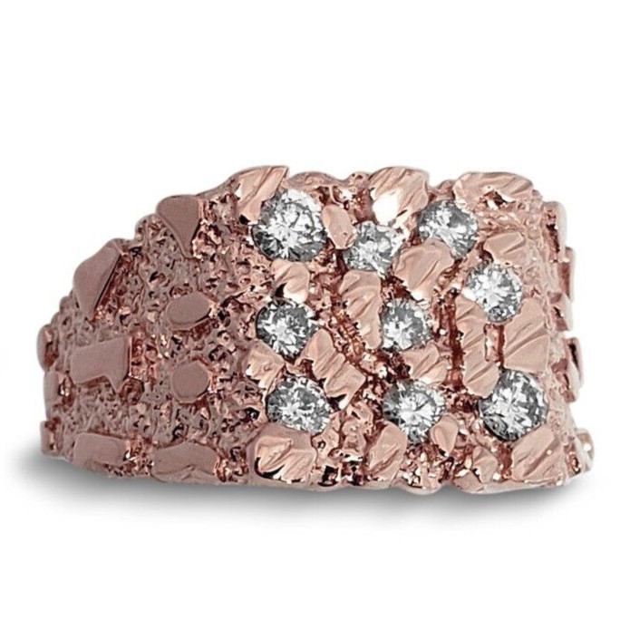 Real 18K Rose Gold Men’s Nugget Ring 0.62ct Diamond, Natural or Lab-Created