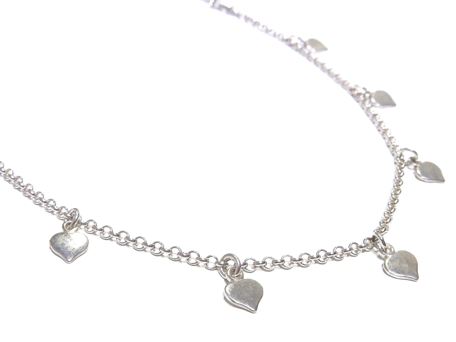 Ladies Silver .925 Round Link 5.3 Gram 10 inch Heart Charm Bracelet